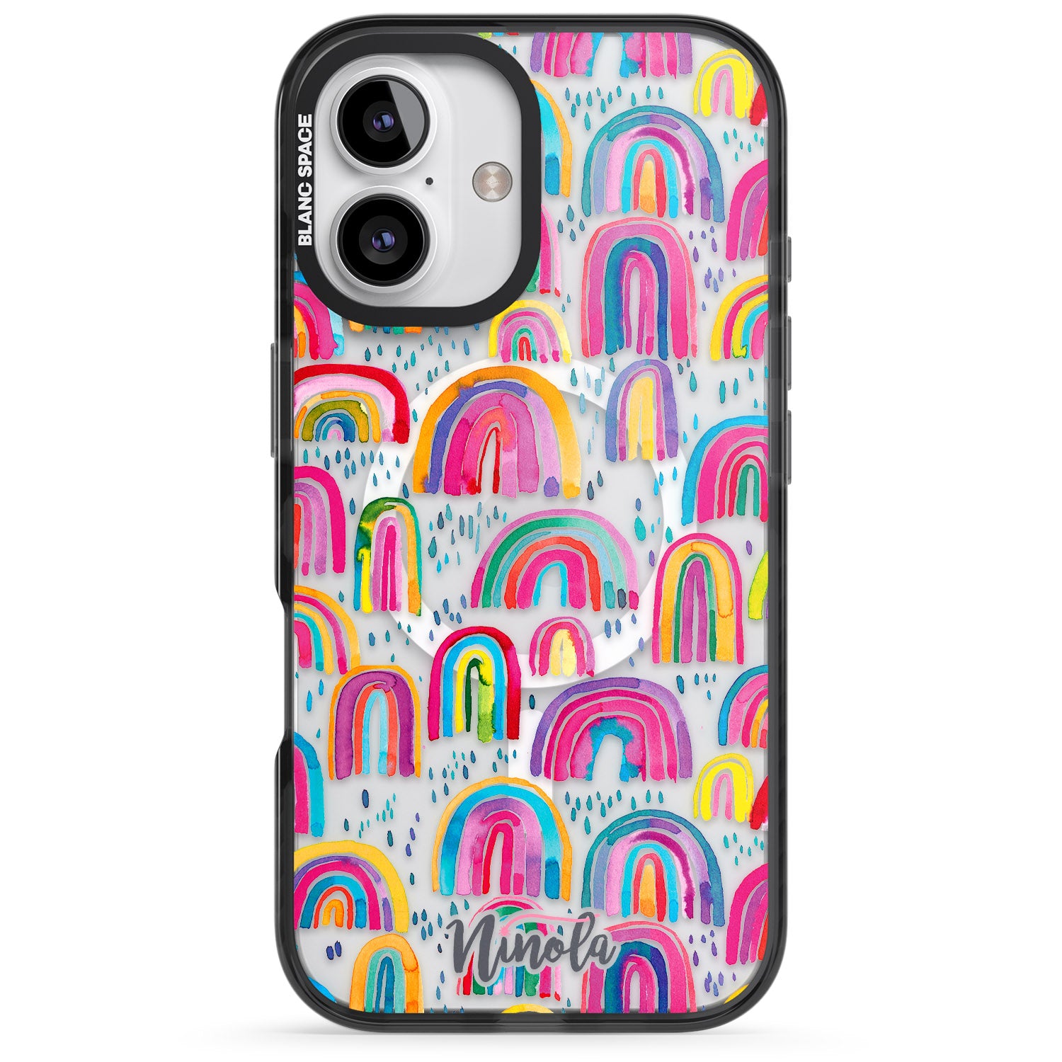 iPhone 16 Pro Max Cute Watercolor Rainbows Black Impact Phone Case