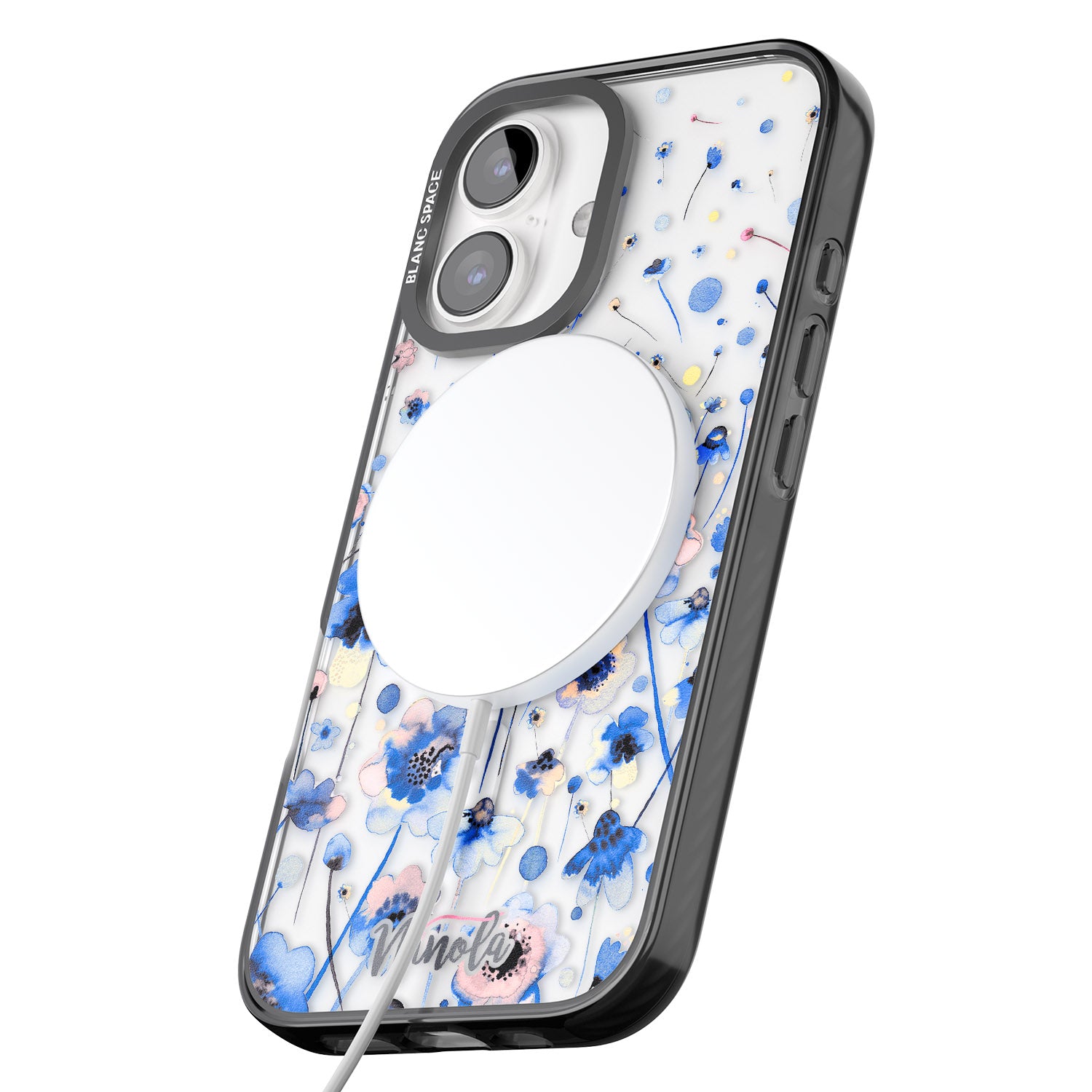 iPhone 16 Pro Max Ink Flowers Blue Black Impact Phone Case