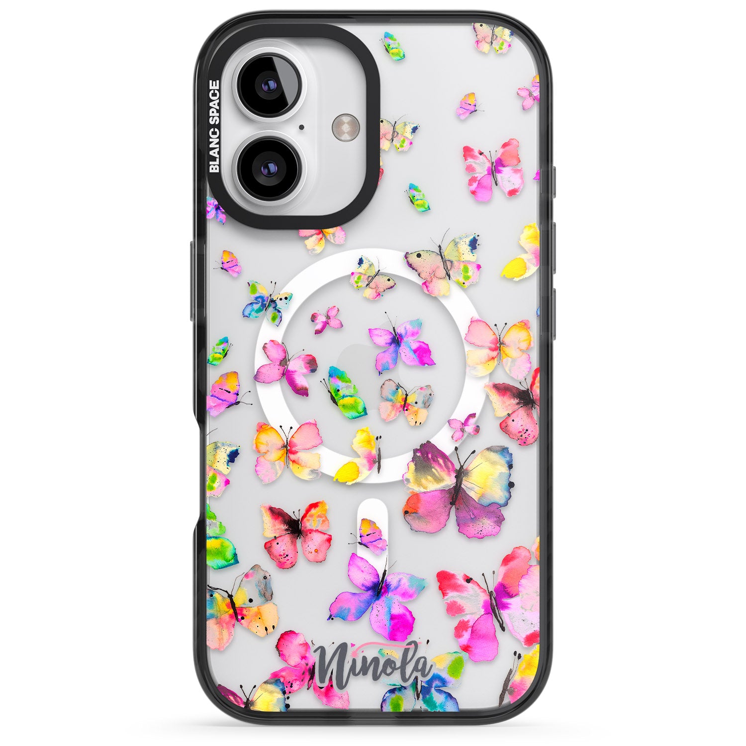 iPhone 16 Pro Max Watercolor Butterflies Black Impact Phone Case