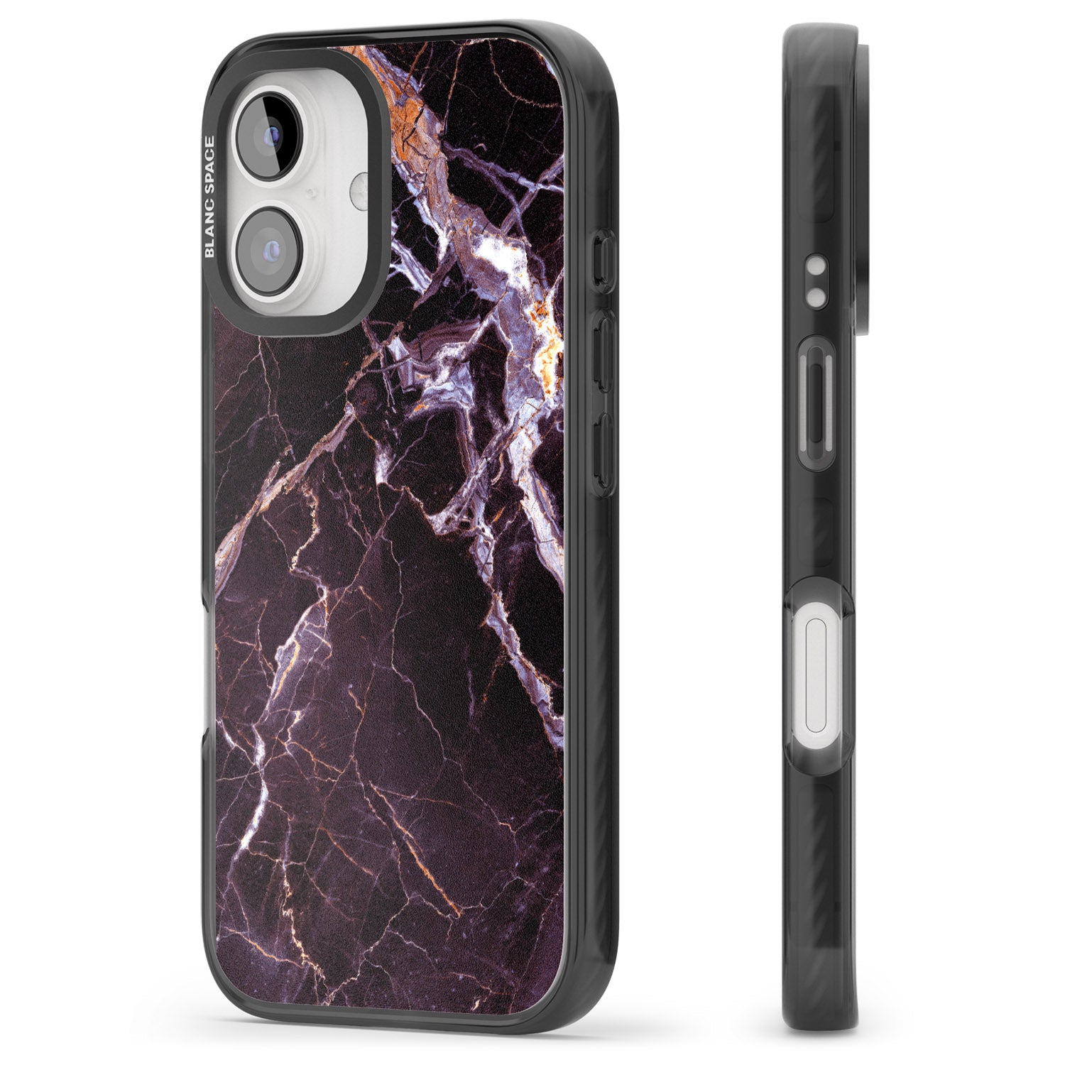 iPhone 16 Pro Max Black, Purple & Yellow shattered Marble Black Impact Phone Case