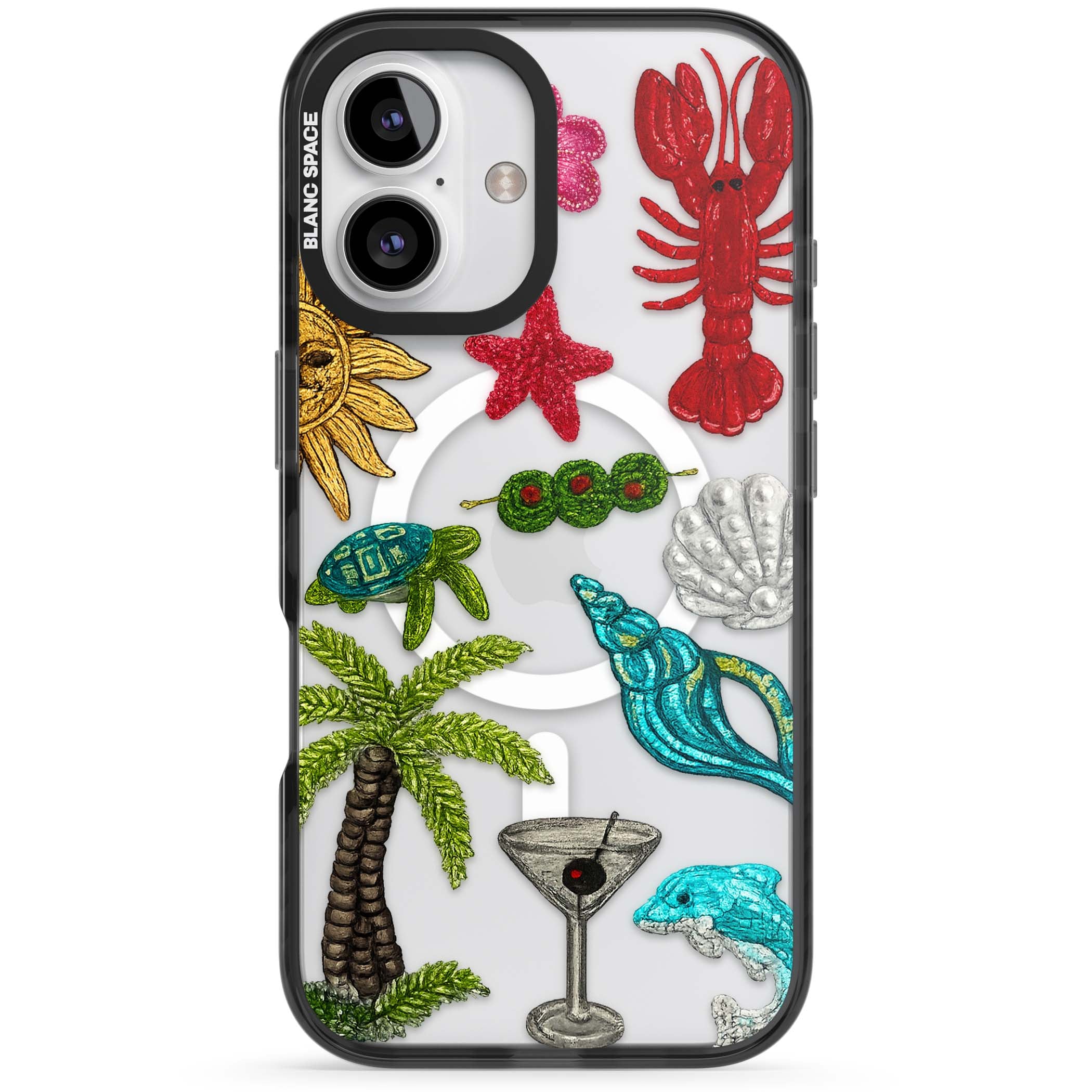 Painted Coastal Pattern coastal iPhone case | Black Impact Magsafe case for iPhone 16, iPhone 16 Plus