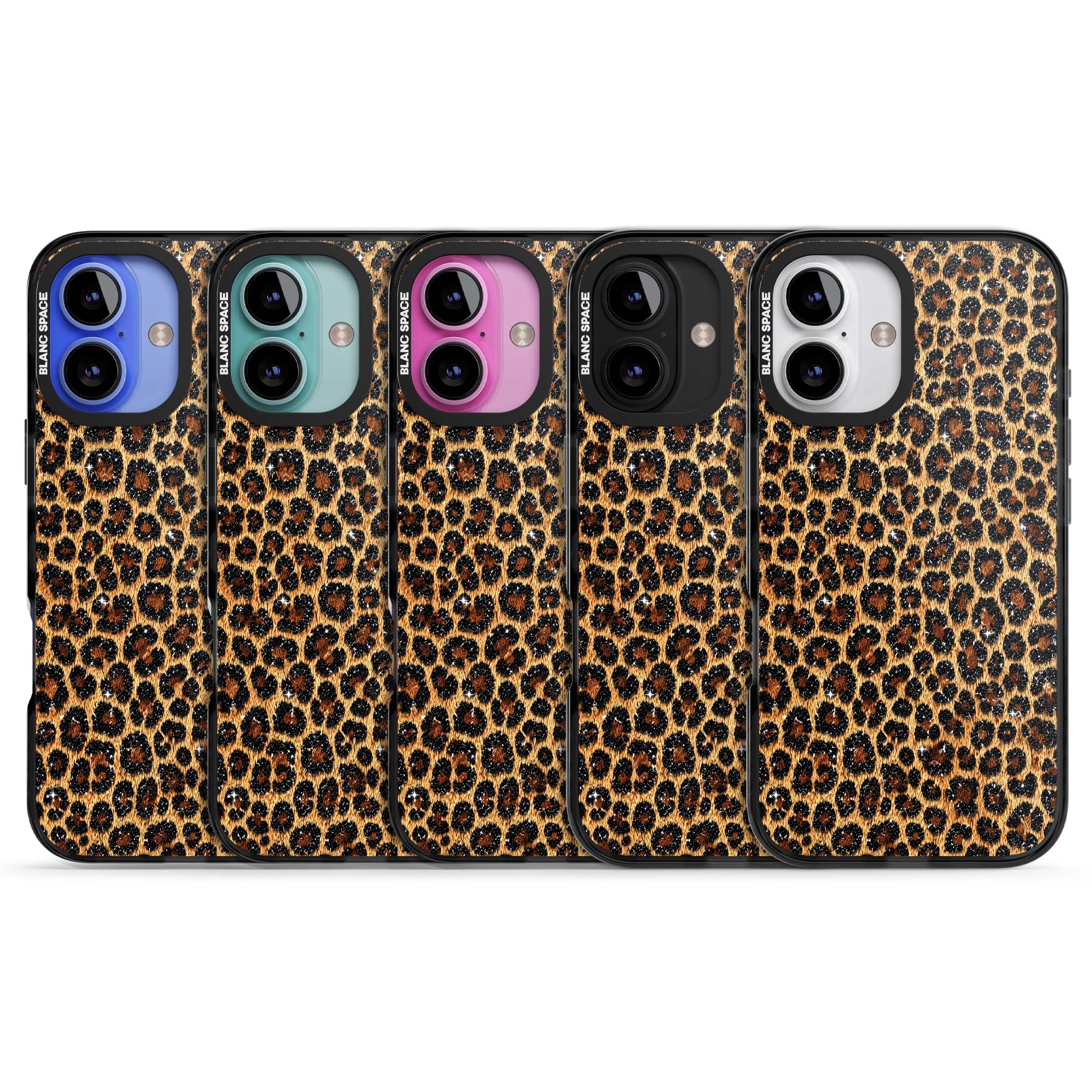 Diamond Leopard leopard print iPhone case featuring golden tan fur, black rosette spots and subtle glitter sparkle | Black Impact Magsafe case for iPhone 16, iPhone 16 Plus