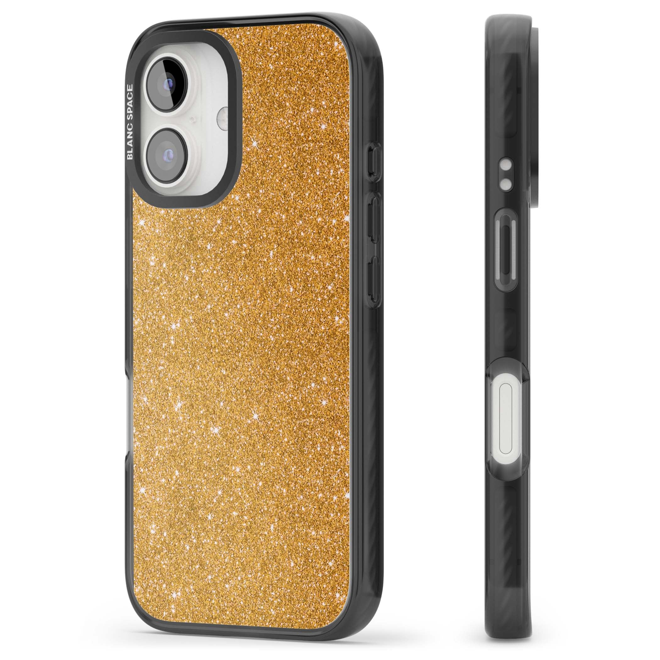 Gold Glitter gold glitter iPhone case featuring a shimmering sparkle wallpaper design in luxury gold | Black Impact Magsafe case for iPhone 16, iPhone 16 Plus