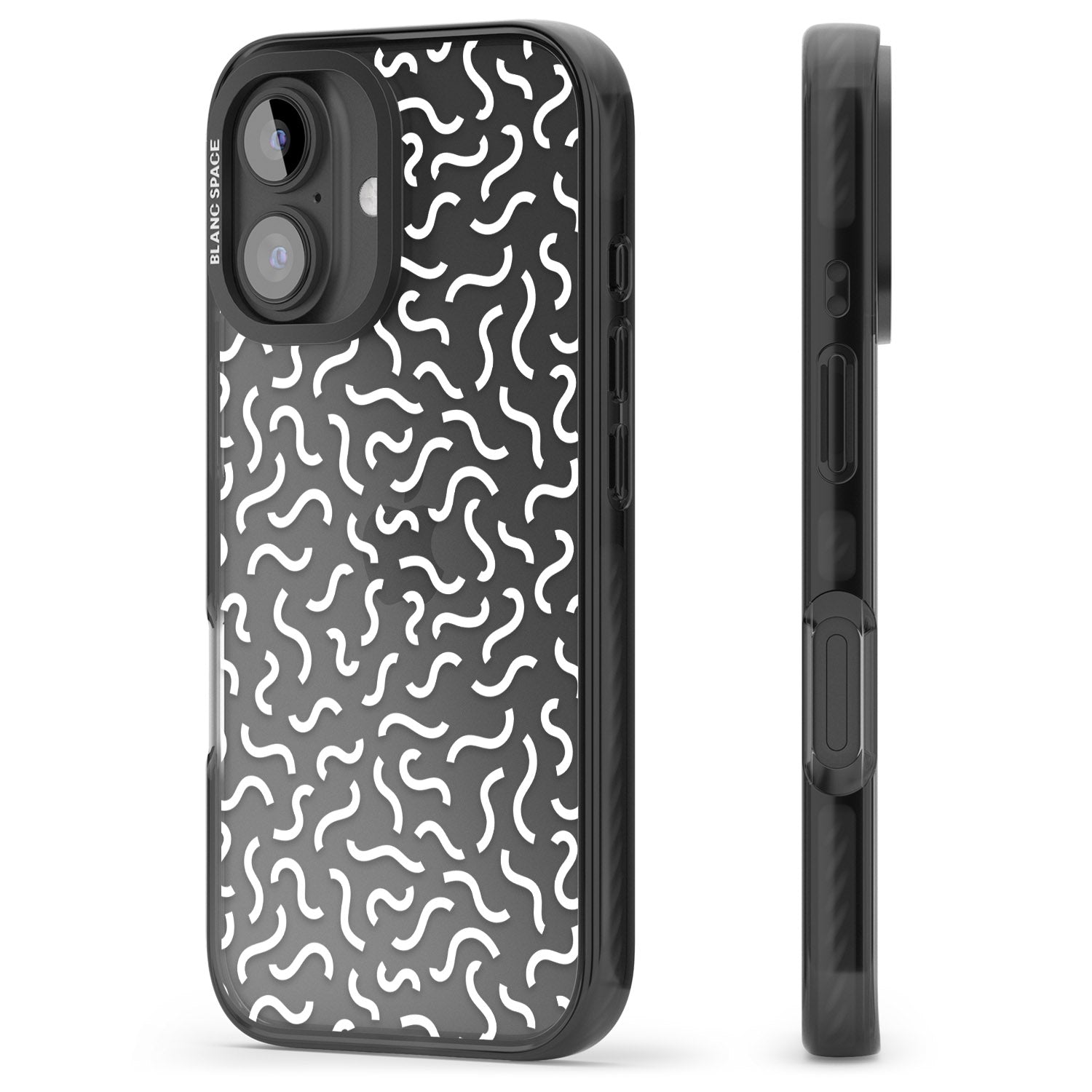 iPhone 16 Pro Max White Wavy Squiggles Memphis Retro Pattern Design Black Impact Phone Case
