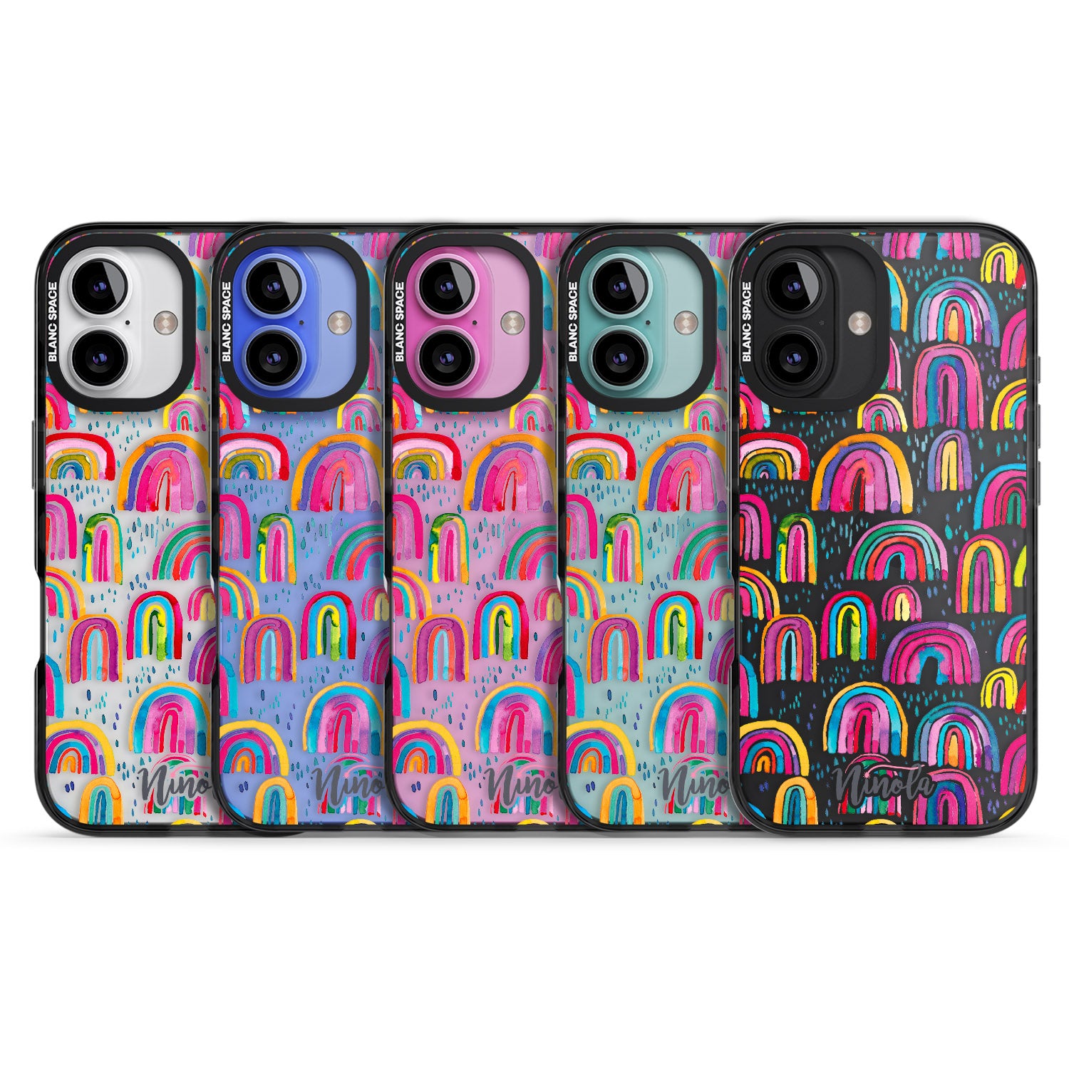 iPhone 16 Pro Max Cute Watercolor Rainbows Black Impact Phone Case
