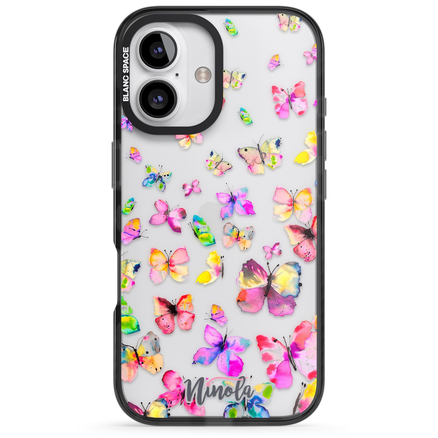iPhone 16 Pro Max Watercolor Butterflies Black Impact Phone Case