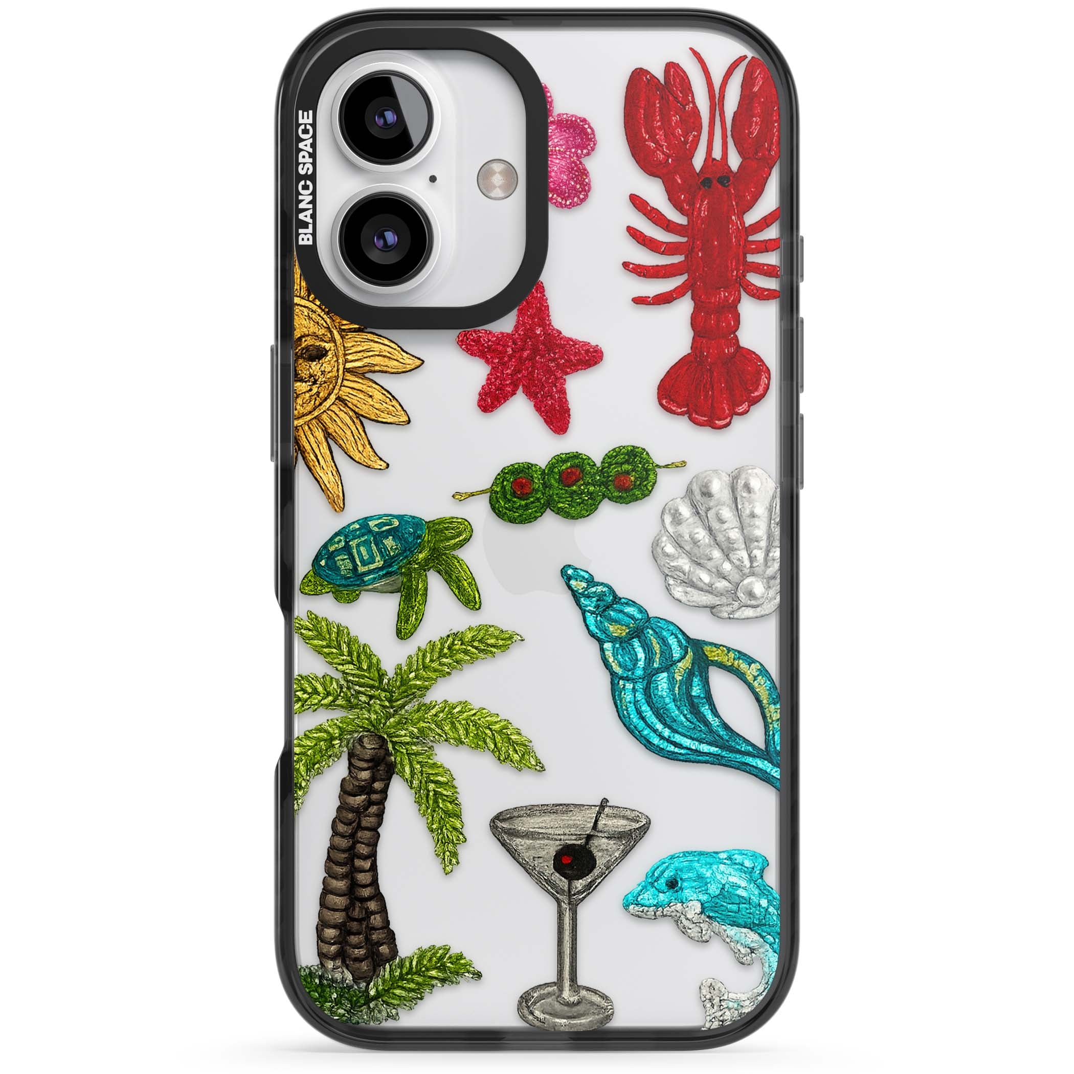 Painted Coastal Pattern coastal iPhone case | Black Impact case for iPhone 16, iPhone 16 Plus