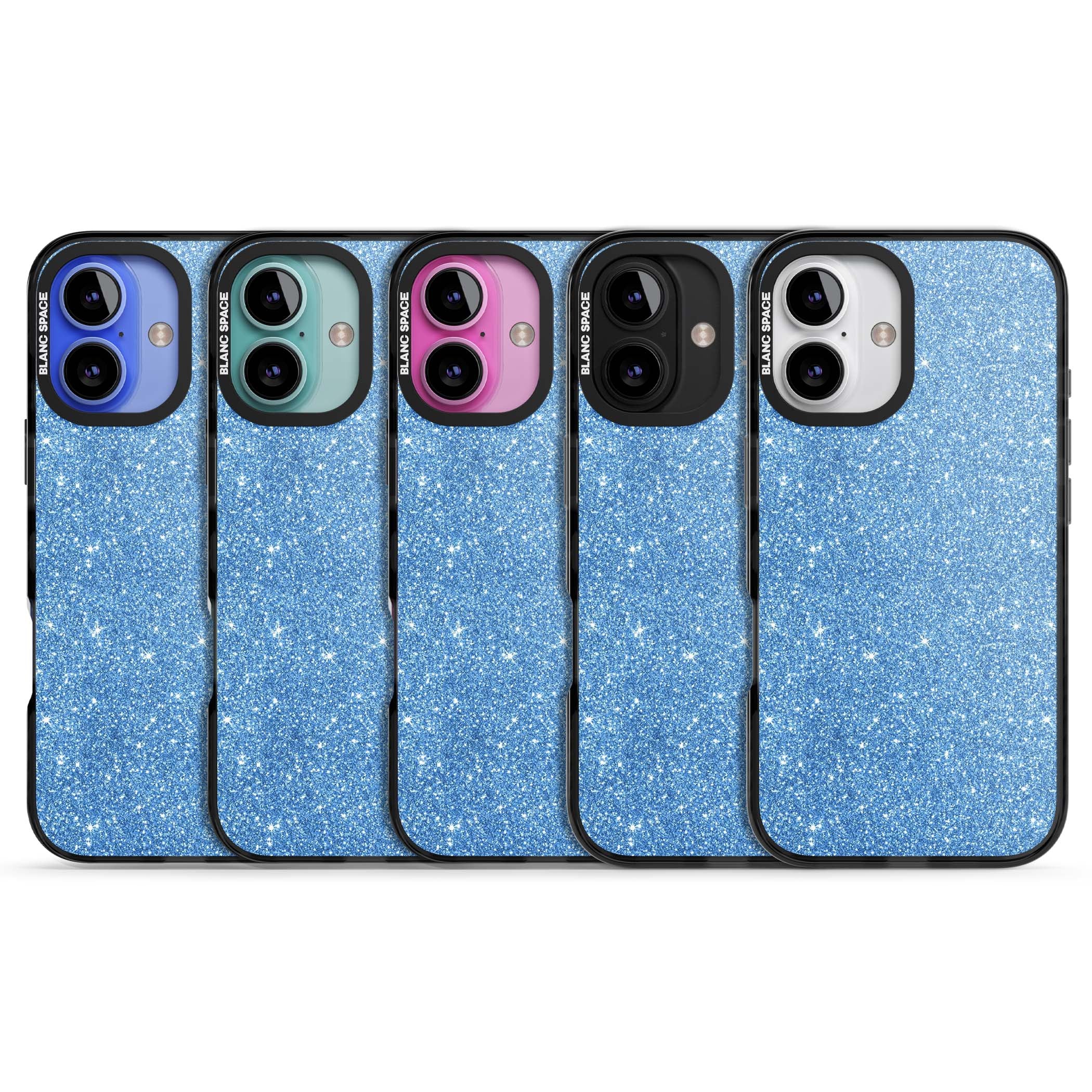 Blue Glitter blue glitter iPhone case featuring dense sparkling cerulean glitter with a glamorous shimmering finish | Black Impact case for iPhone 16, iPhone 16 Plus