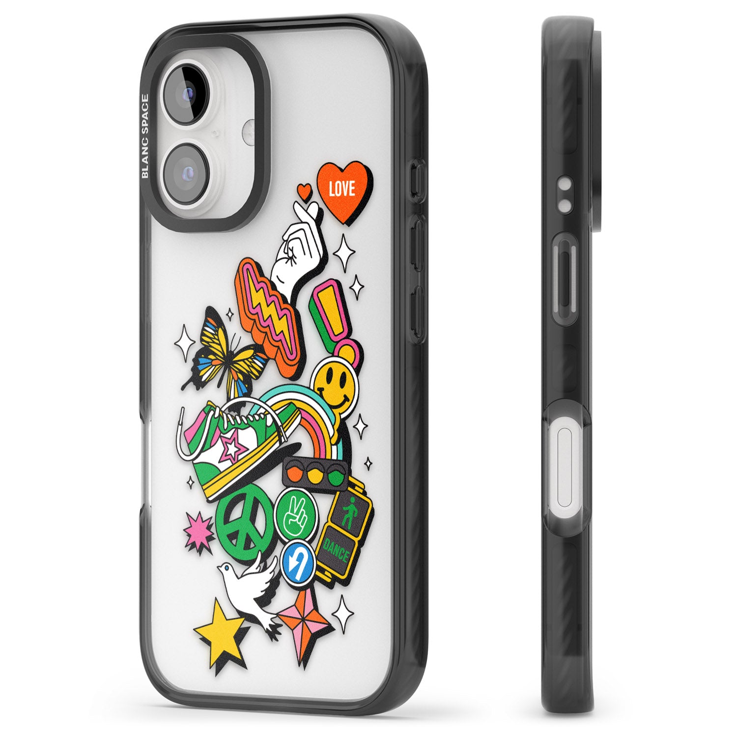 iPhone 16 Pro Max Nostalgic Sticker Collage Black Impact Phone Case