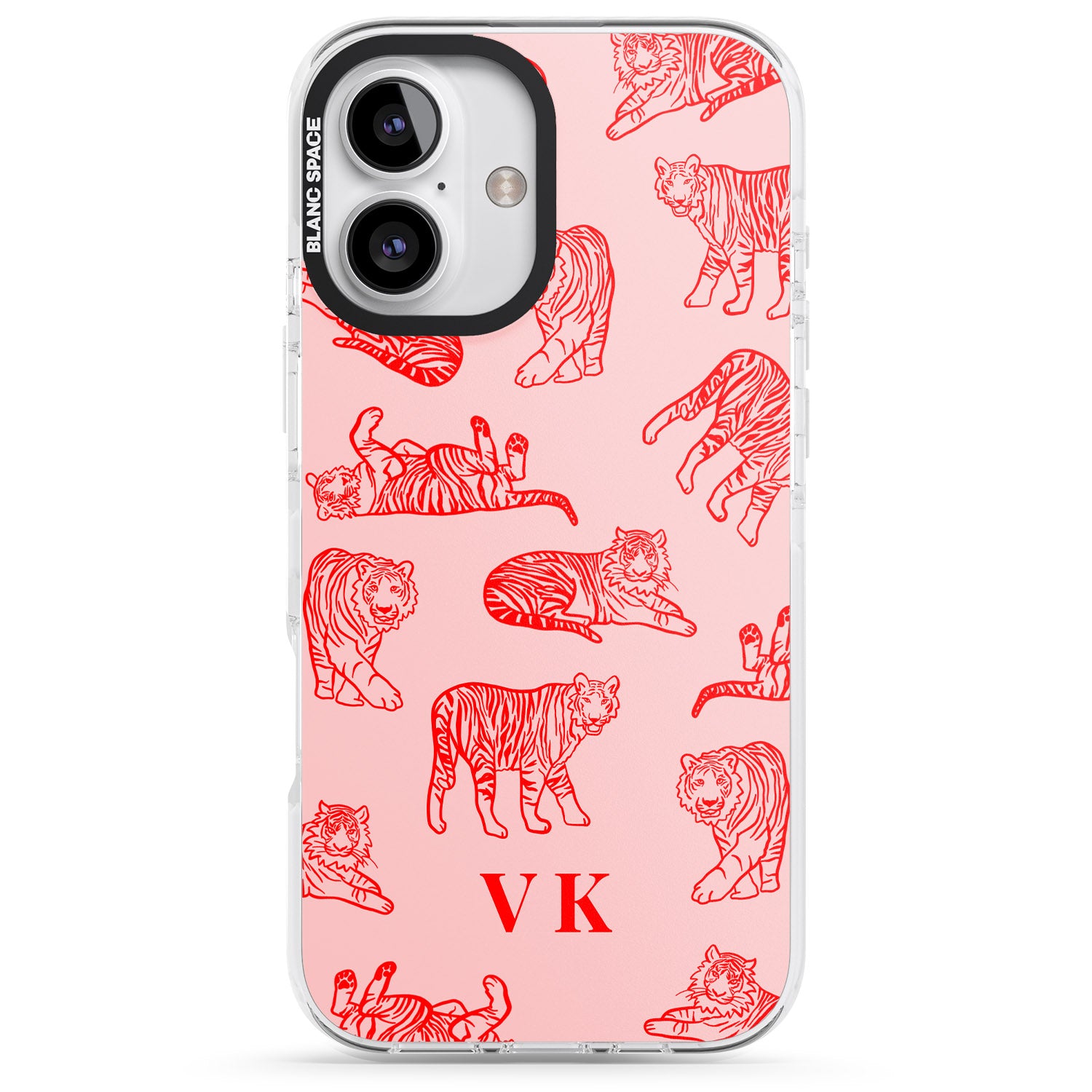 iPhone 16 Pro Max Personalised Red Tiger Outlines on Pink Black Impact Phone Case
