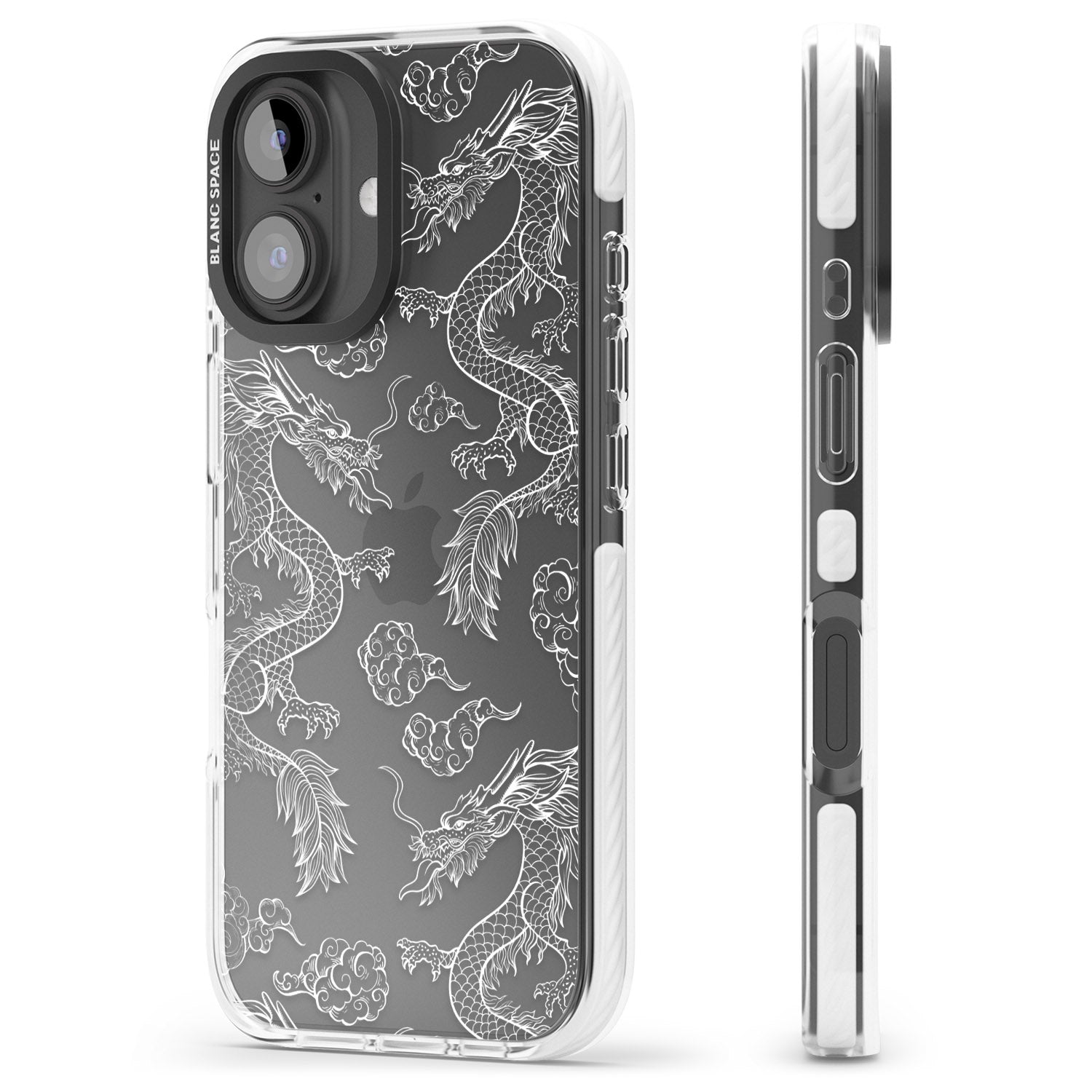 iPhone 16 Pro Max White Dragon Pattern Black Impact Phone Case