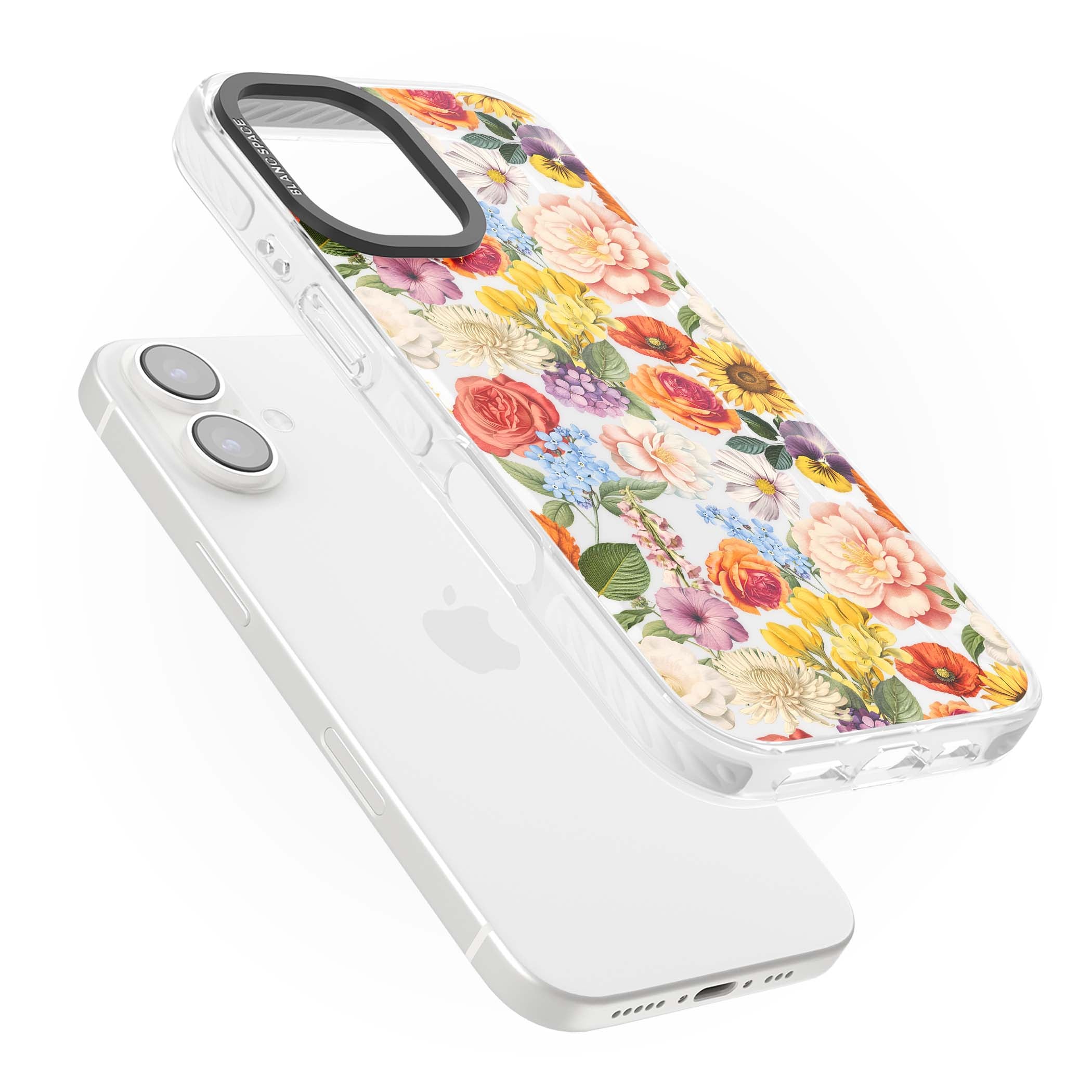 Bloom Basket floral iPhone case featuring cottage garden flowers including peonies, sunflowers, and wildflowers in pastel col | Clear Impact case for iPhone 16, iPhone 16 Plus