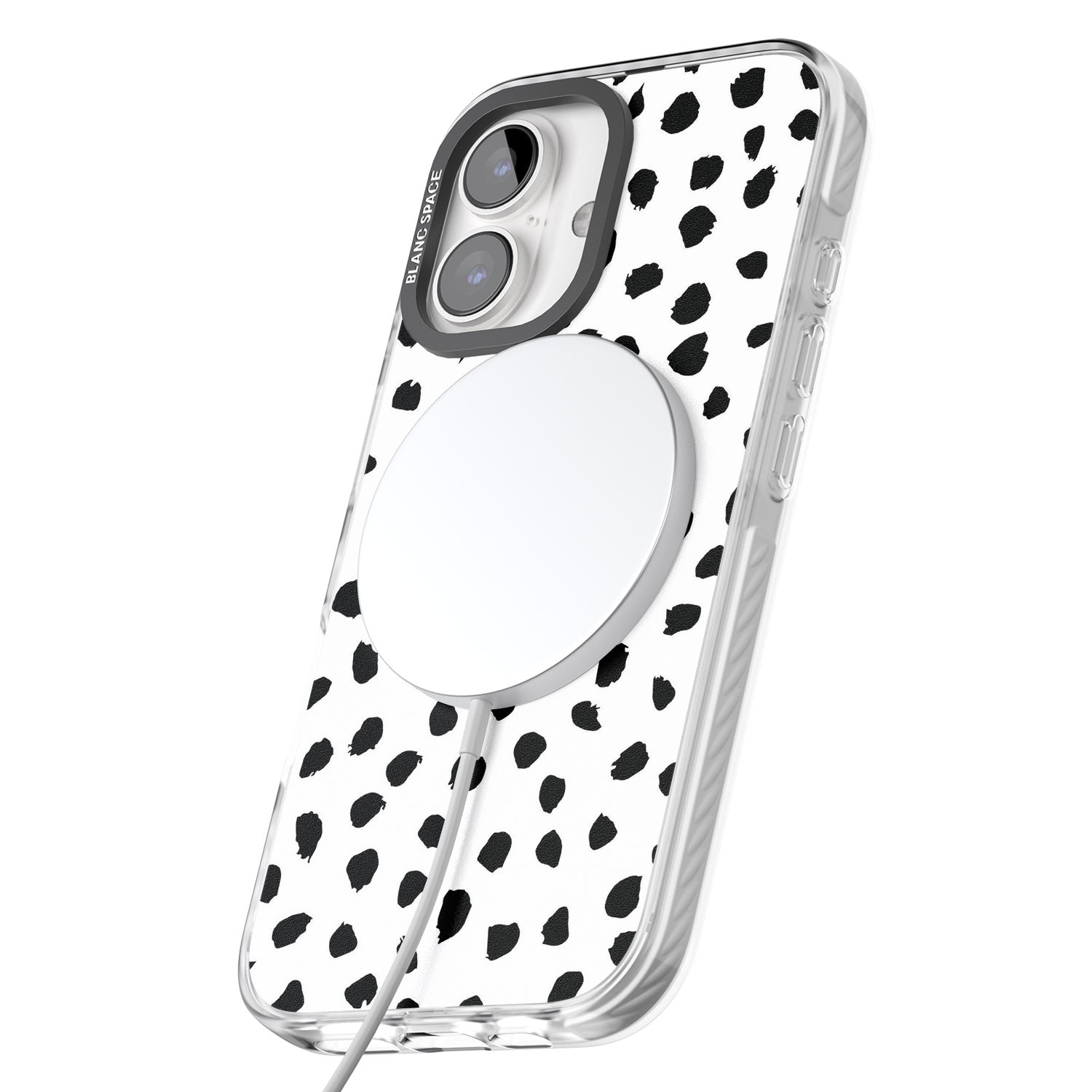 iPhone 16 Pro Max White Dalmatian Print Black Impact Phone Case
