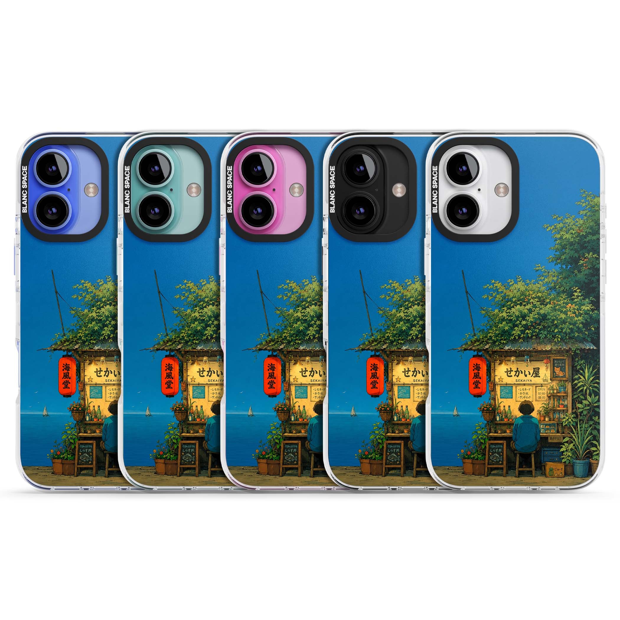 The Shirahama Kiosk anime iPhone case featuring a Japanese seaside shop, red paper lantern and ocean view | Impact Magsafe case for iPhone 16, iPhone 16 Plus