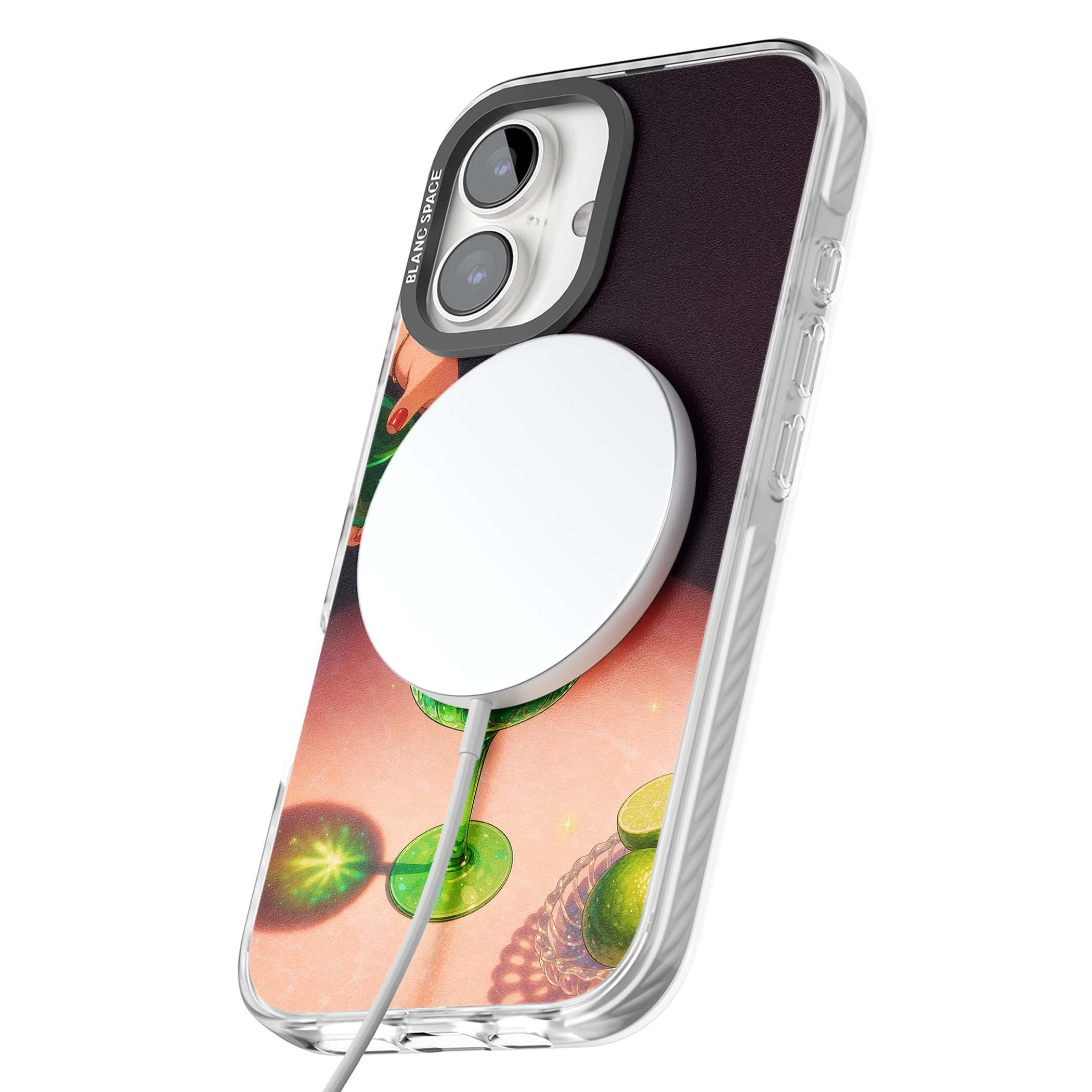 Absinthe Hour cocktail iPhone case featuring a green coupe glass, cherry garnish and vintage bottle pour illustration | Impact Magsafe case for iPhone 16, iPhone 16 Plus