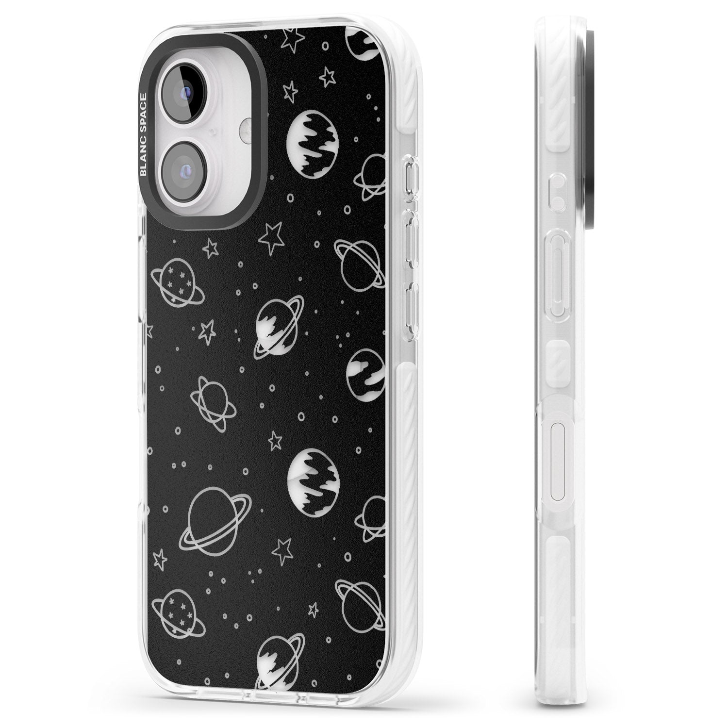 iPhone 16 Pro Max Cosmic Outer Space Design Clear on Black Black Impact Phone Case