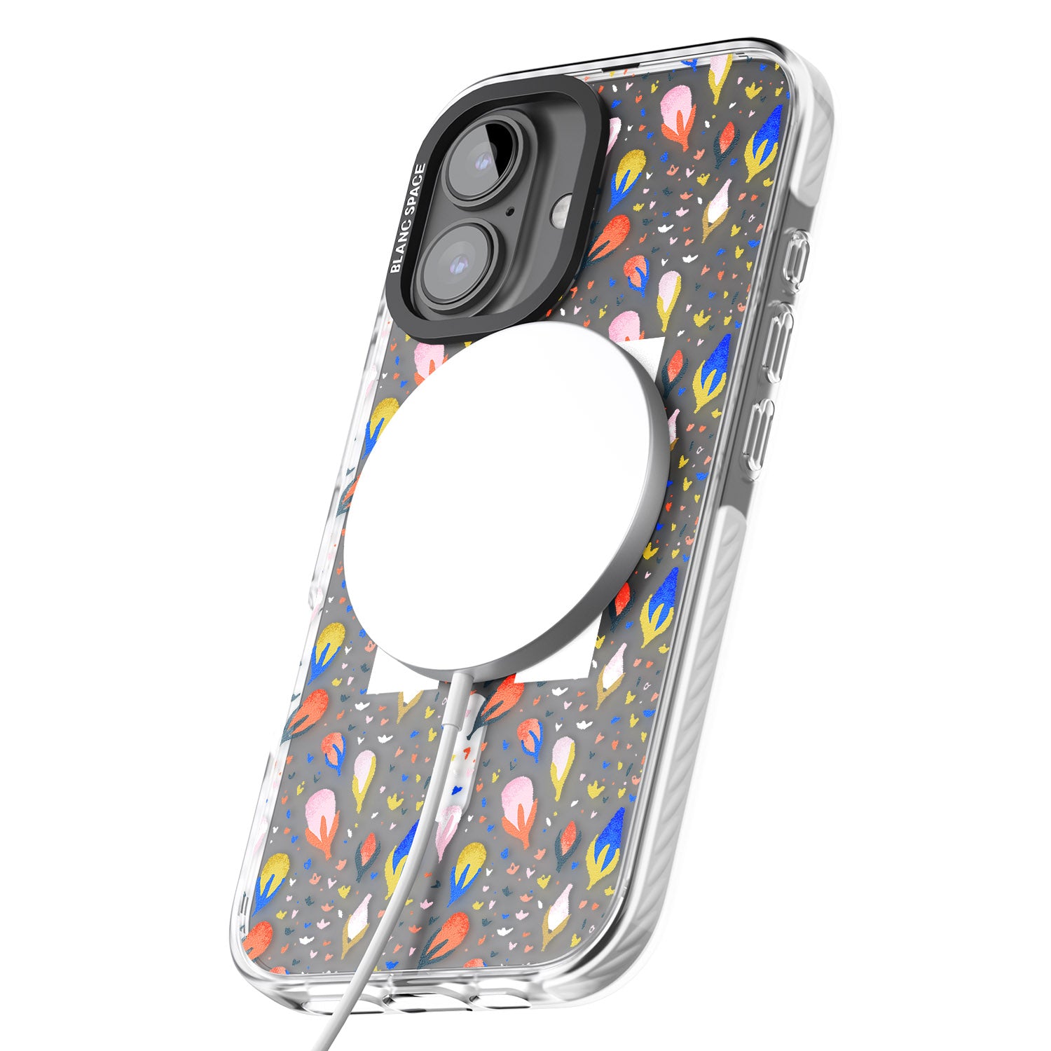 iPhone 16 Pro Max Personalised White Monogram Floral Black Impact Phone Case