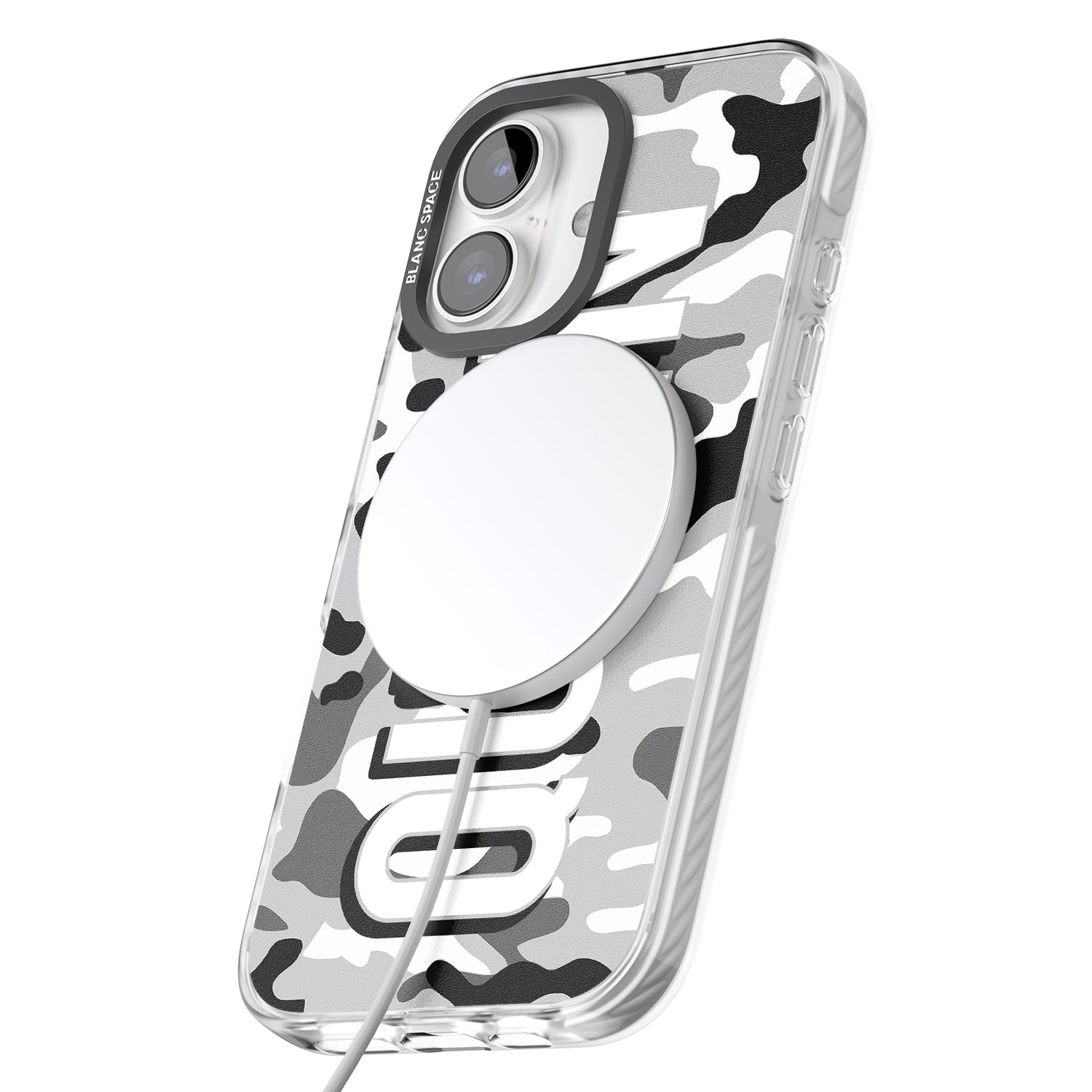 iPhone 16 Pro Max Personalised Greyscale Camo Black Impact Phone Case