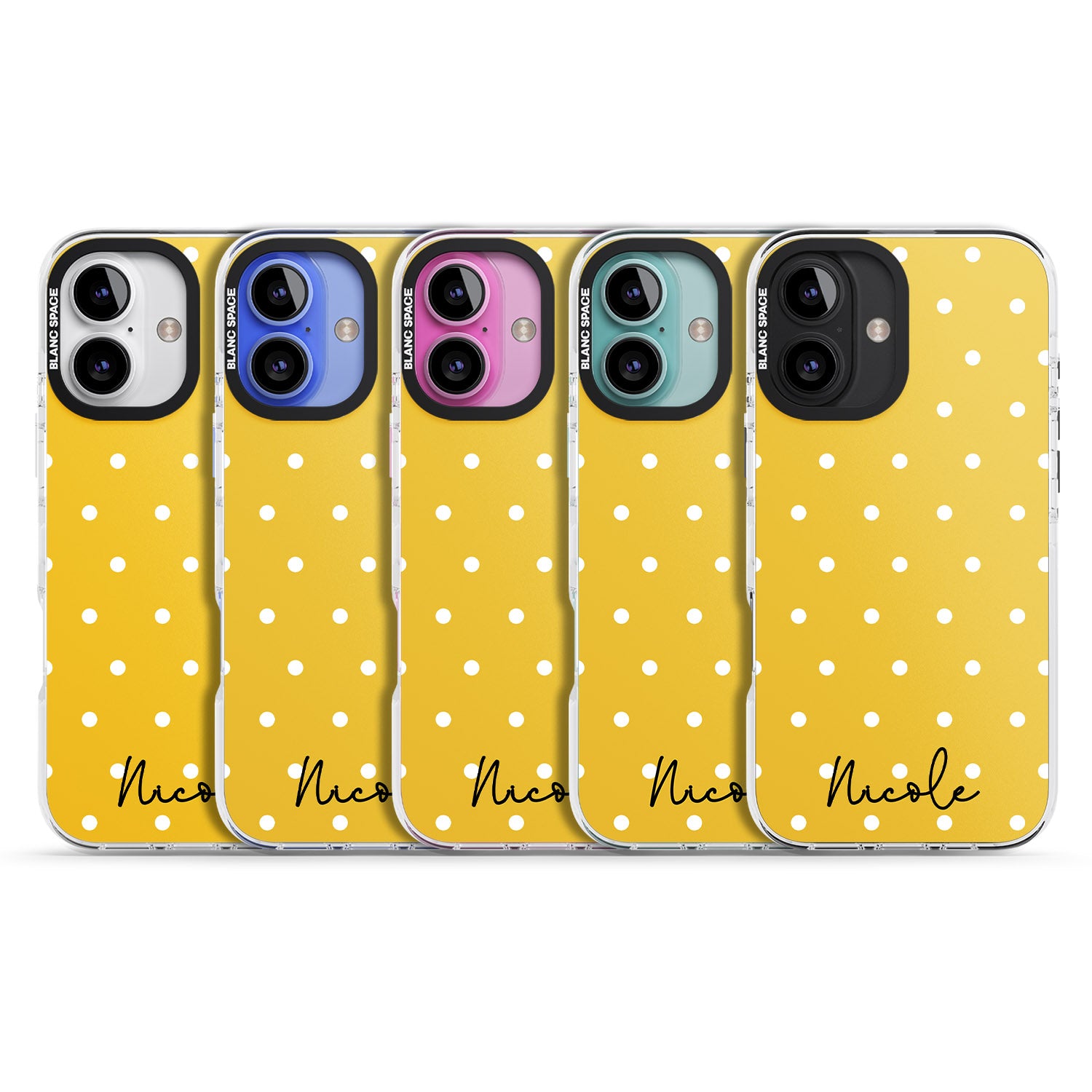 iPhone 16 Pro Max Personalised Yellow Polka Dot Black Impact Phone Case