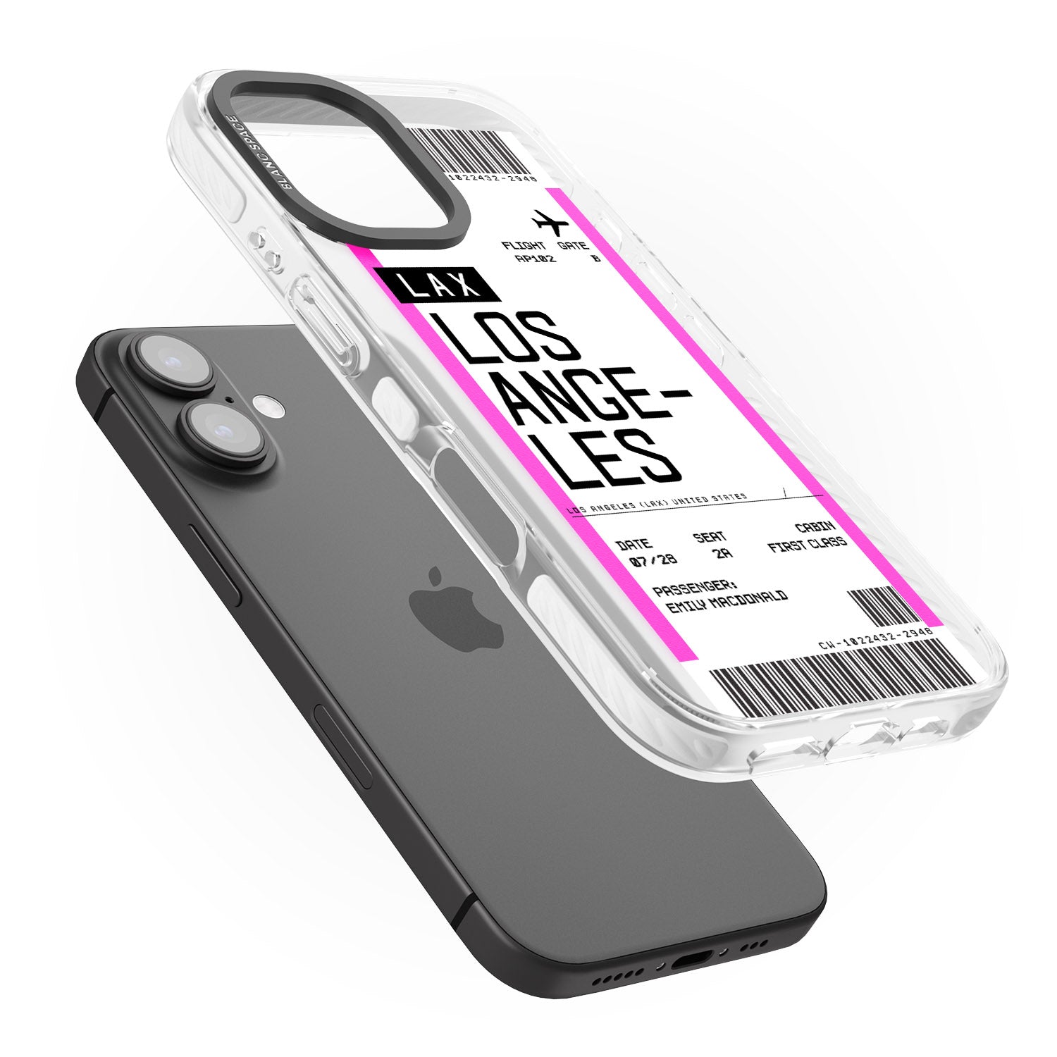 iPhone 16 Pro Max Personalised Los Angeles Boarding Pass Black Impact Phone Case