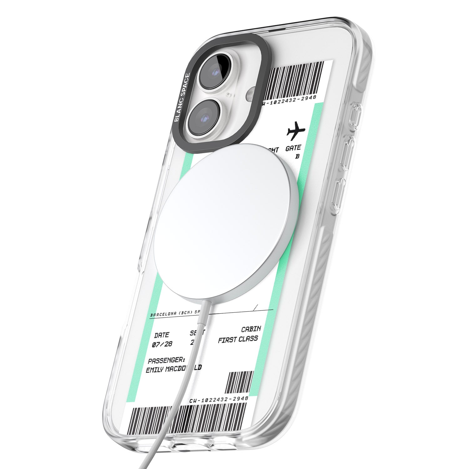 iPhone 16 Pro Max Personalised Barcelona Boarding Pass Black Impact Phone Case