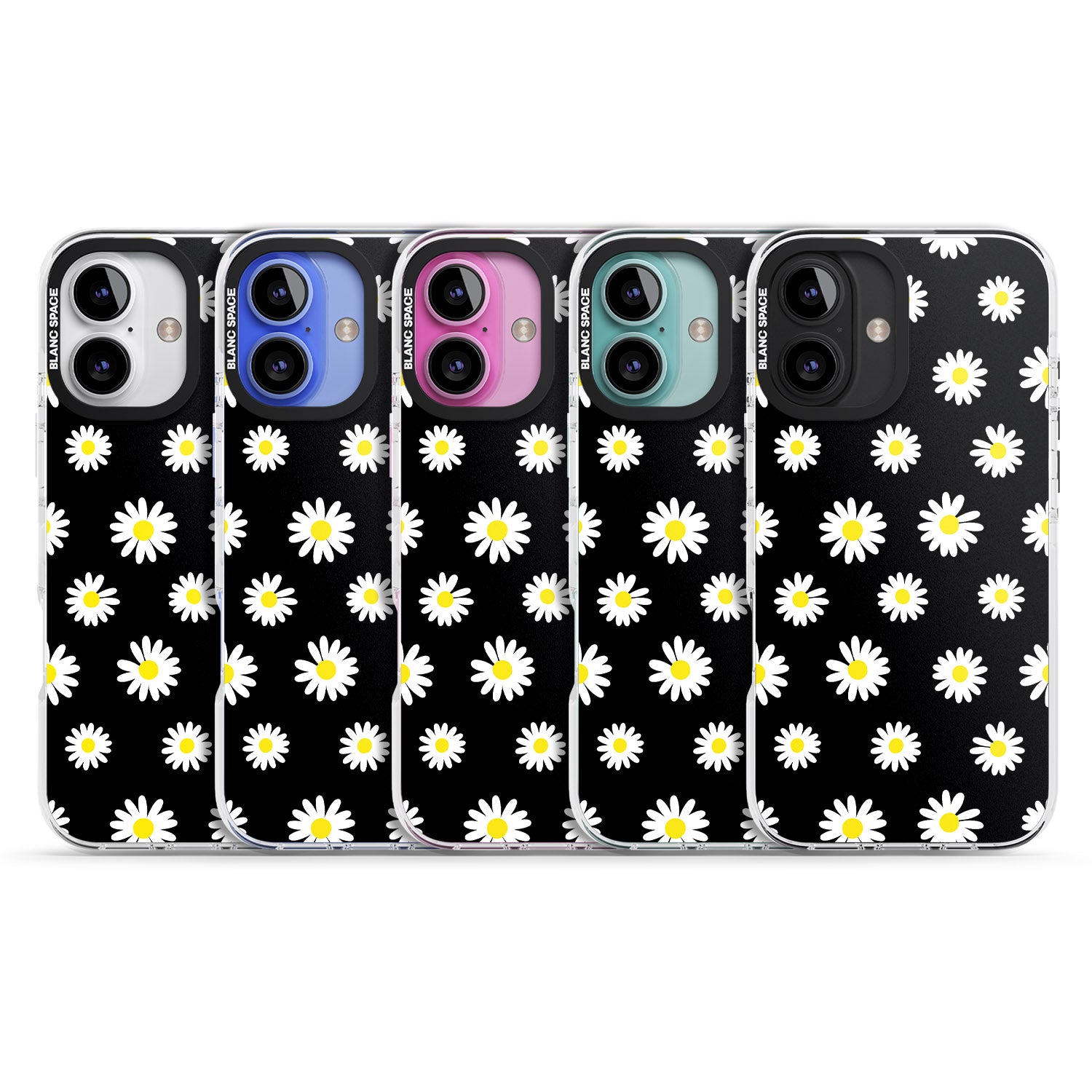 iPhone 16 Pro Max White Daisy Pattern (Black) Black Impact Phone Case