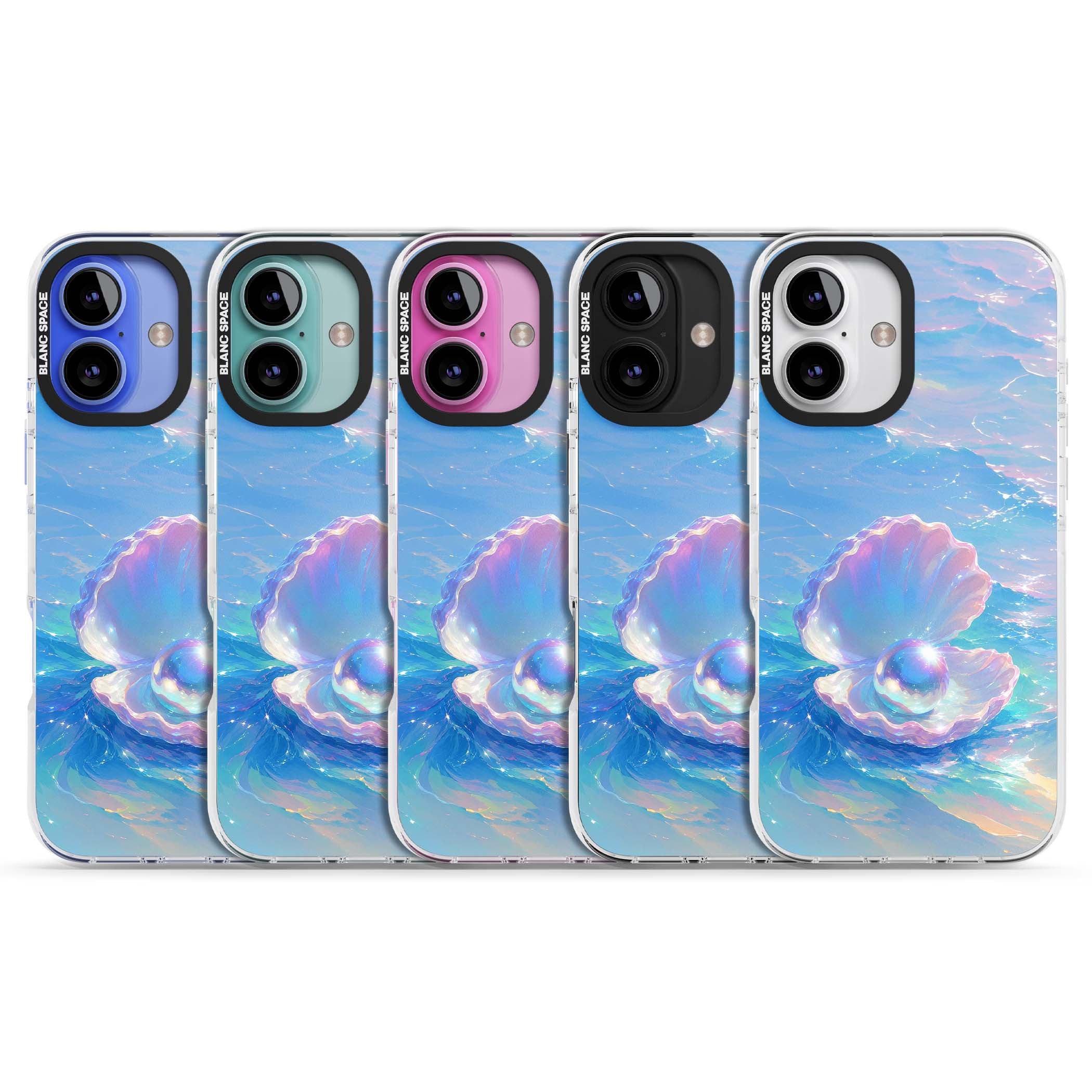 The Pearl Clam mermaidcore iPhone case featuring iridescent seashell, glowing pearl and pastel ocean waves | Impact Magsafe case for iPhone 16, iPhone 16 Plus