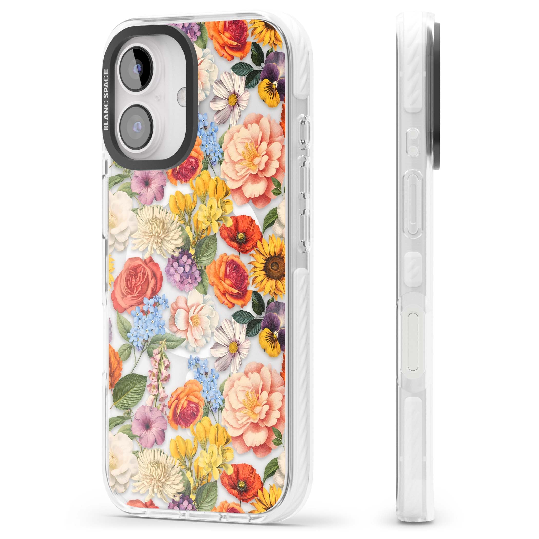 Bloom Basket floral iPhone case featuring cottage garden flowers including peonies, sunflowers, and wildflowers in pastel col | Impact Magsafe case for iPhone 16, iPhone 16 Plus