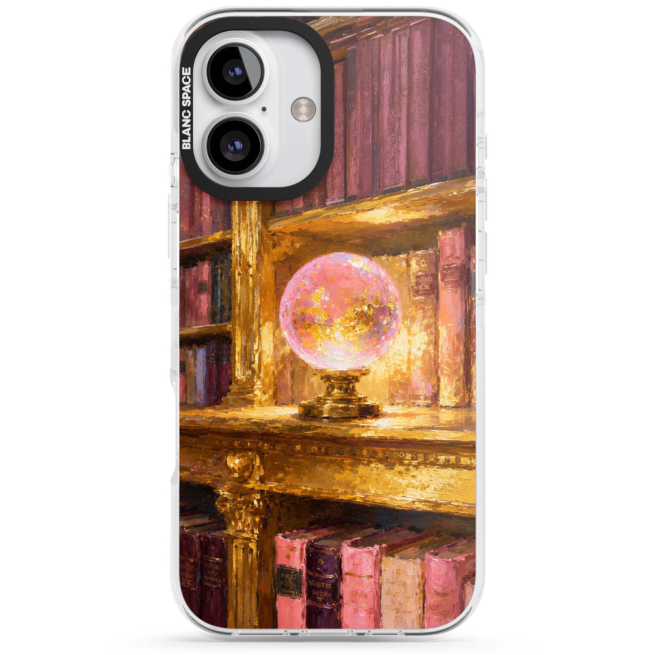 Gilded Library dark academia iPhone case featuring an oil painted crystal ball on a gilded library shelf with vintage | Impact Magsafe case for iPhone 16, iPhone 16 Plus