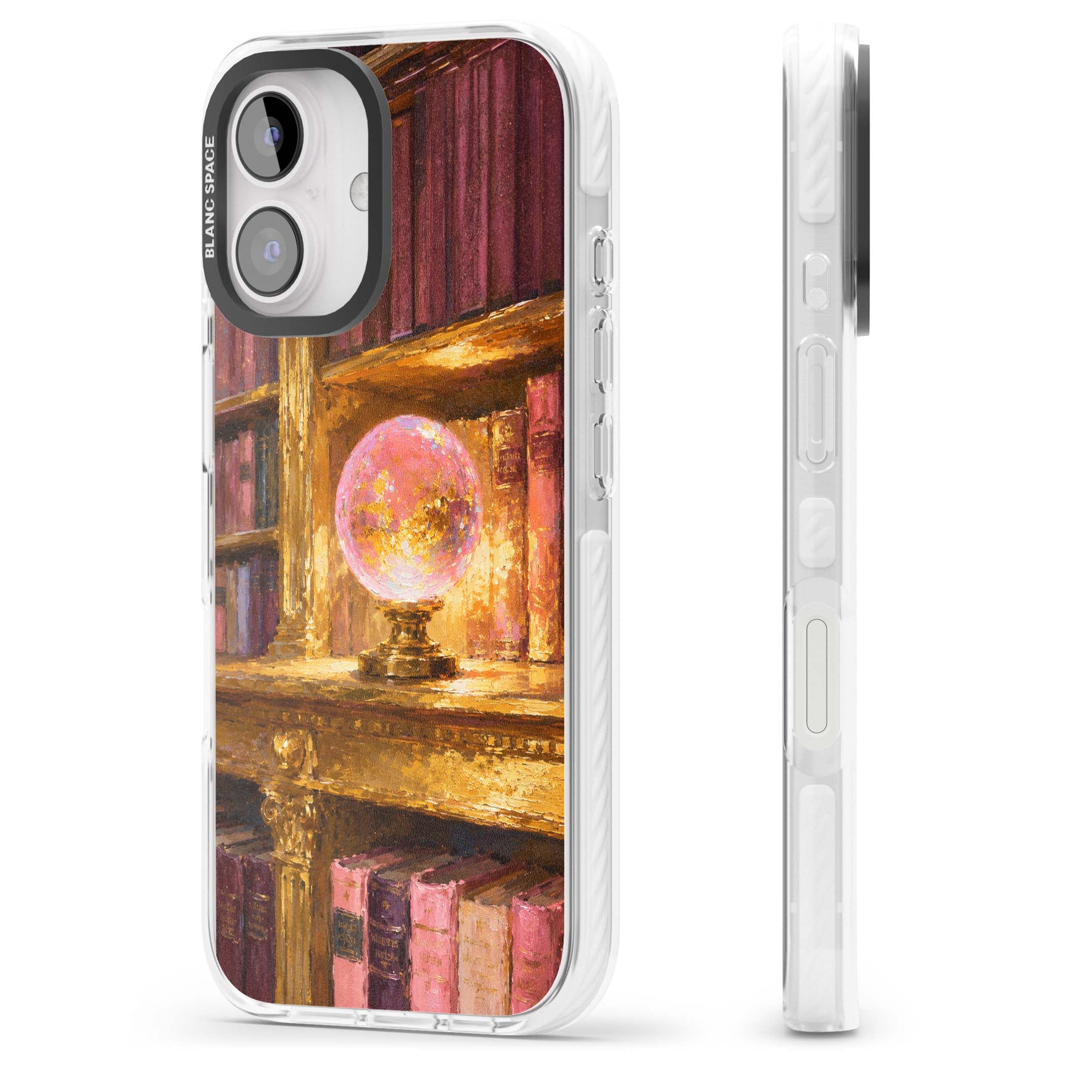 Gilded Library dark academia iPhone case featuring an oil painted crystal ball on a gilded library shelf with vintage | Impact Magsafe case for iPhone 16, iPhone 16 Plus