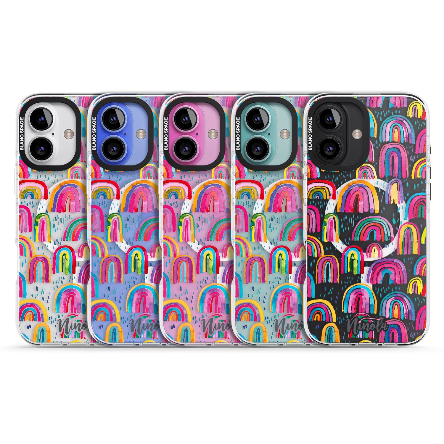 iPhone 16 Pro Max Cute Watercolor Rainbows Black Impact Phone Case