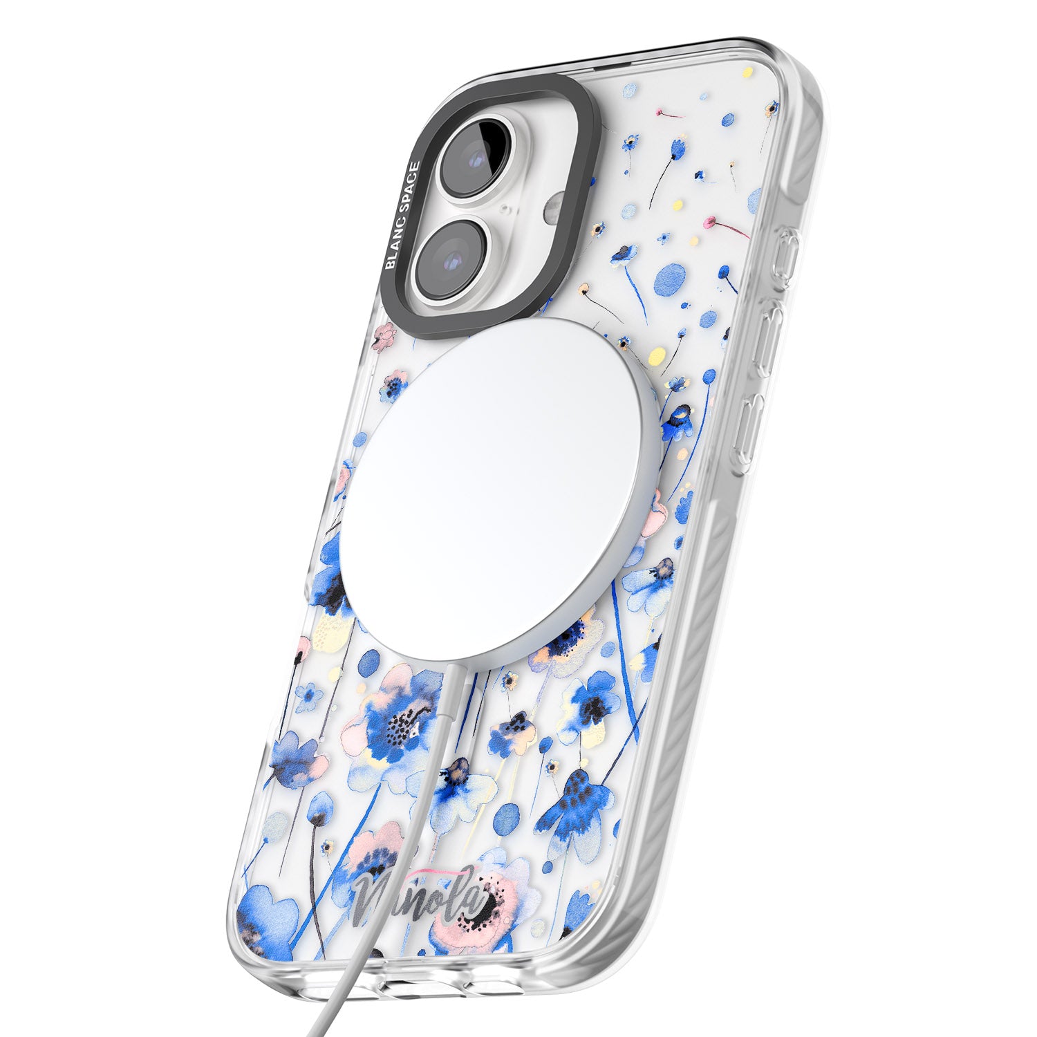 iPhone 16 Pro Max Ink Flowers Blue Black Impact Phone Case