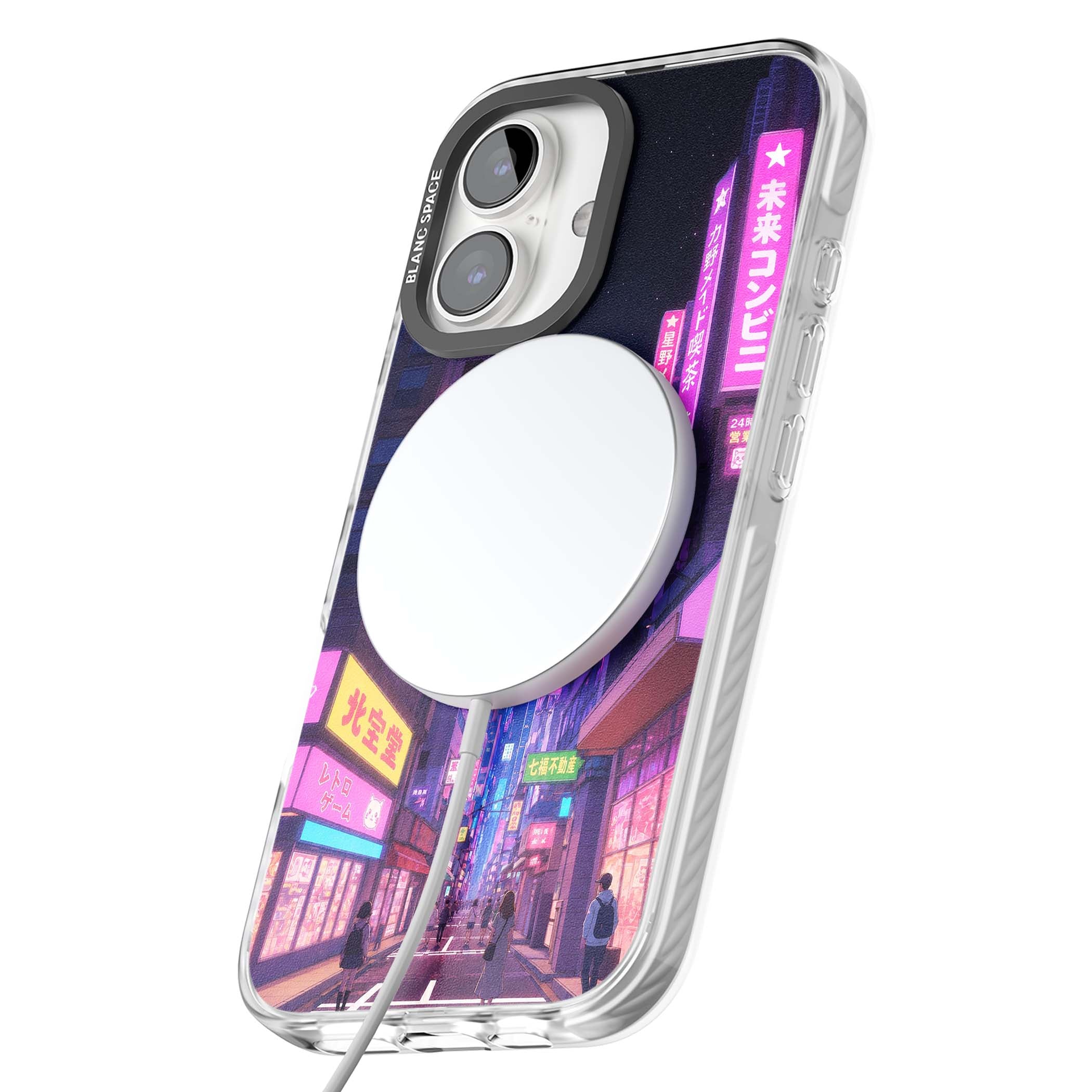 Shibuya At Night Japanese neon city iPhone case featuring glowing kanji signs, pink storefronts and a Tokyo street at n | Impact Magsafe case for iPhone 16, iPhone 16 Plus