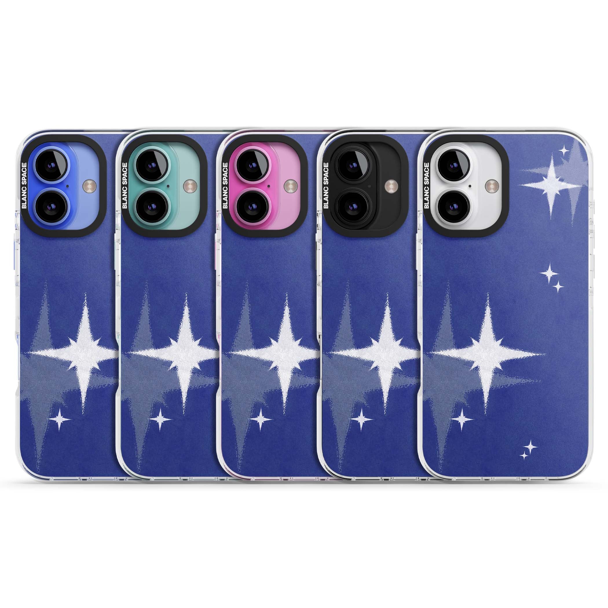 Blue Sparkle celestial iPhone case featuring sparkling silver stars on a deep blue painterly night sky | Impact Magsafe case for iPhone 16, iPhone 16 Plus