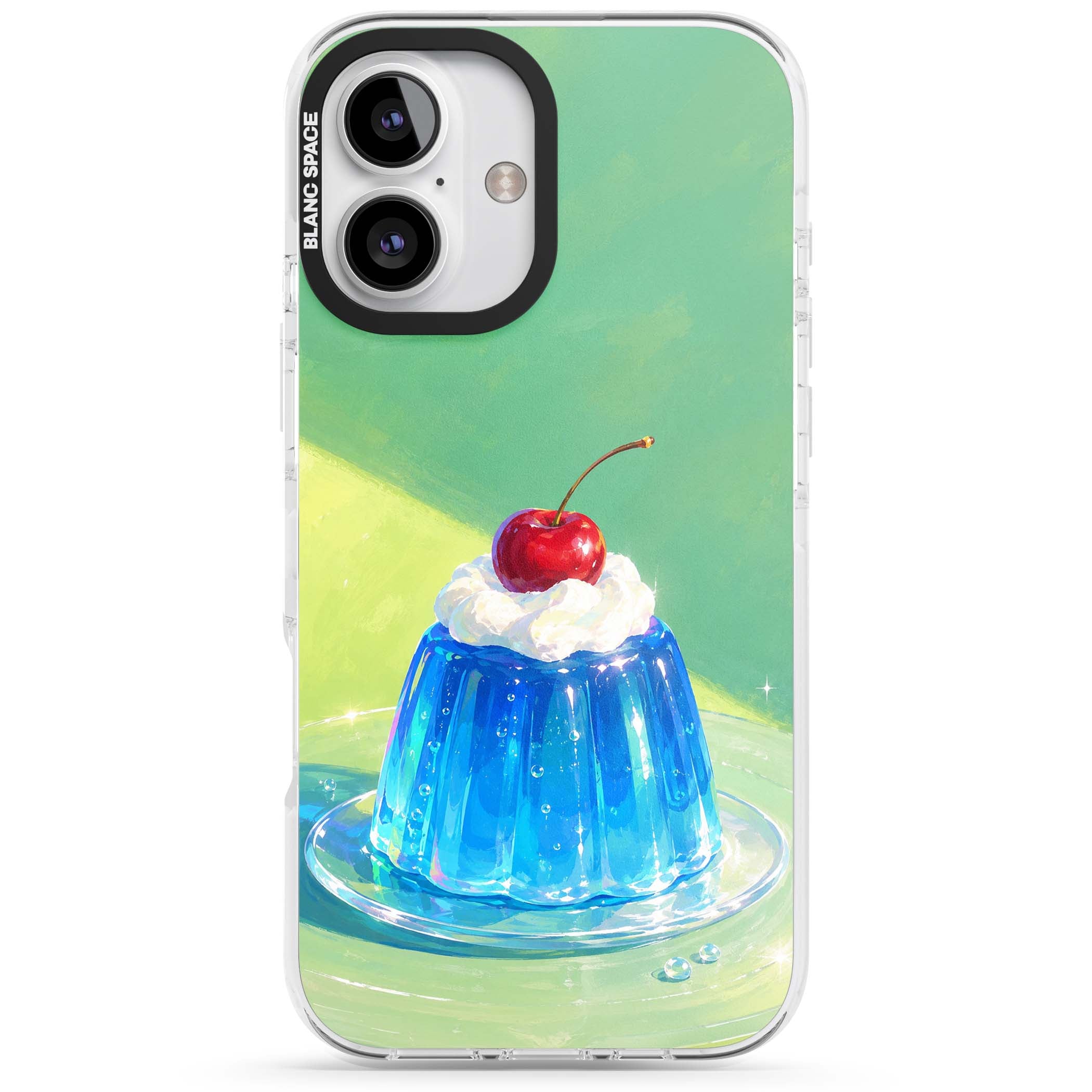 Cherry Jelly kawaii dessert iPhone case featuring blue jelly pudding, whipped cream and a red cherry | Impact Magsafe case for iPhone 16, iPhone 16 Plus