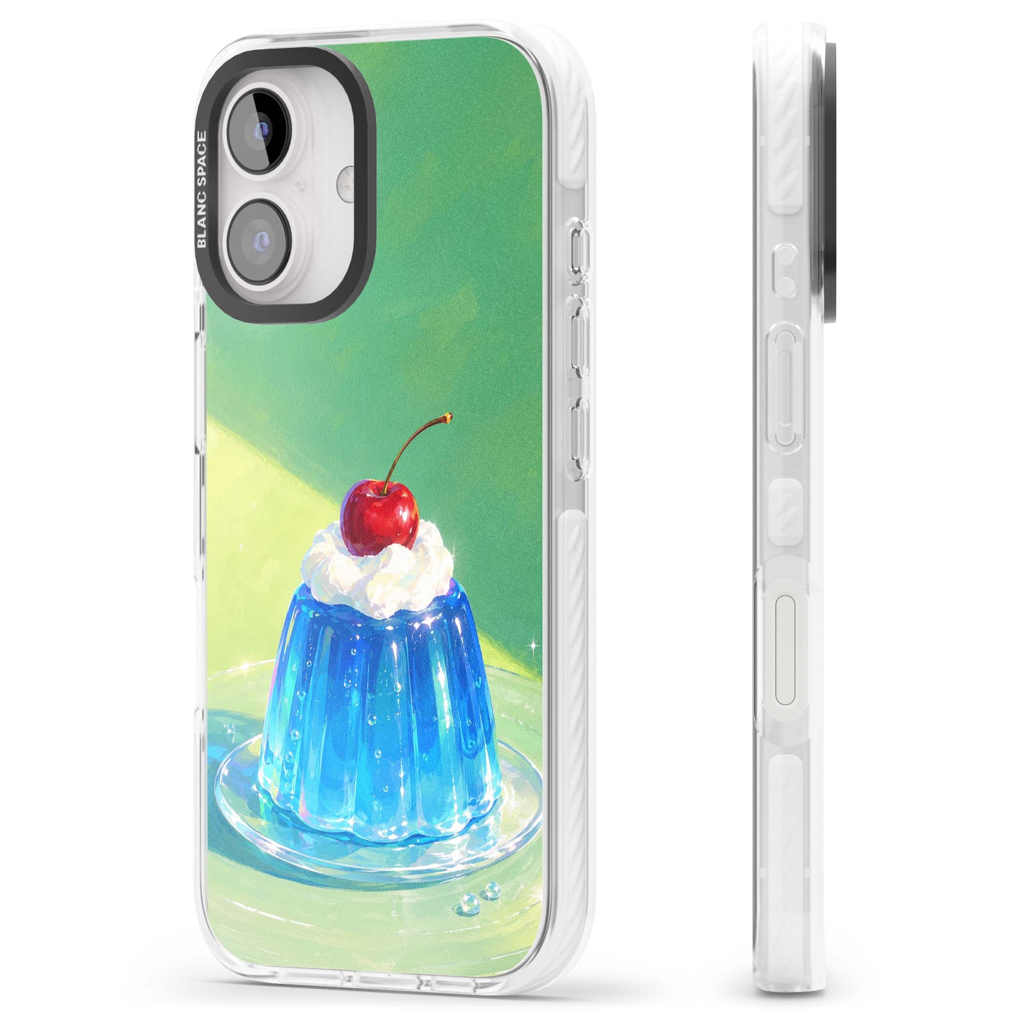 Cherry Jelly kawaii dessert iPhone case featuring blue jelly pudding, whipped cream and a red cherry | Impact Magsafe case for iPhone 16, iPhone 16 Plus