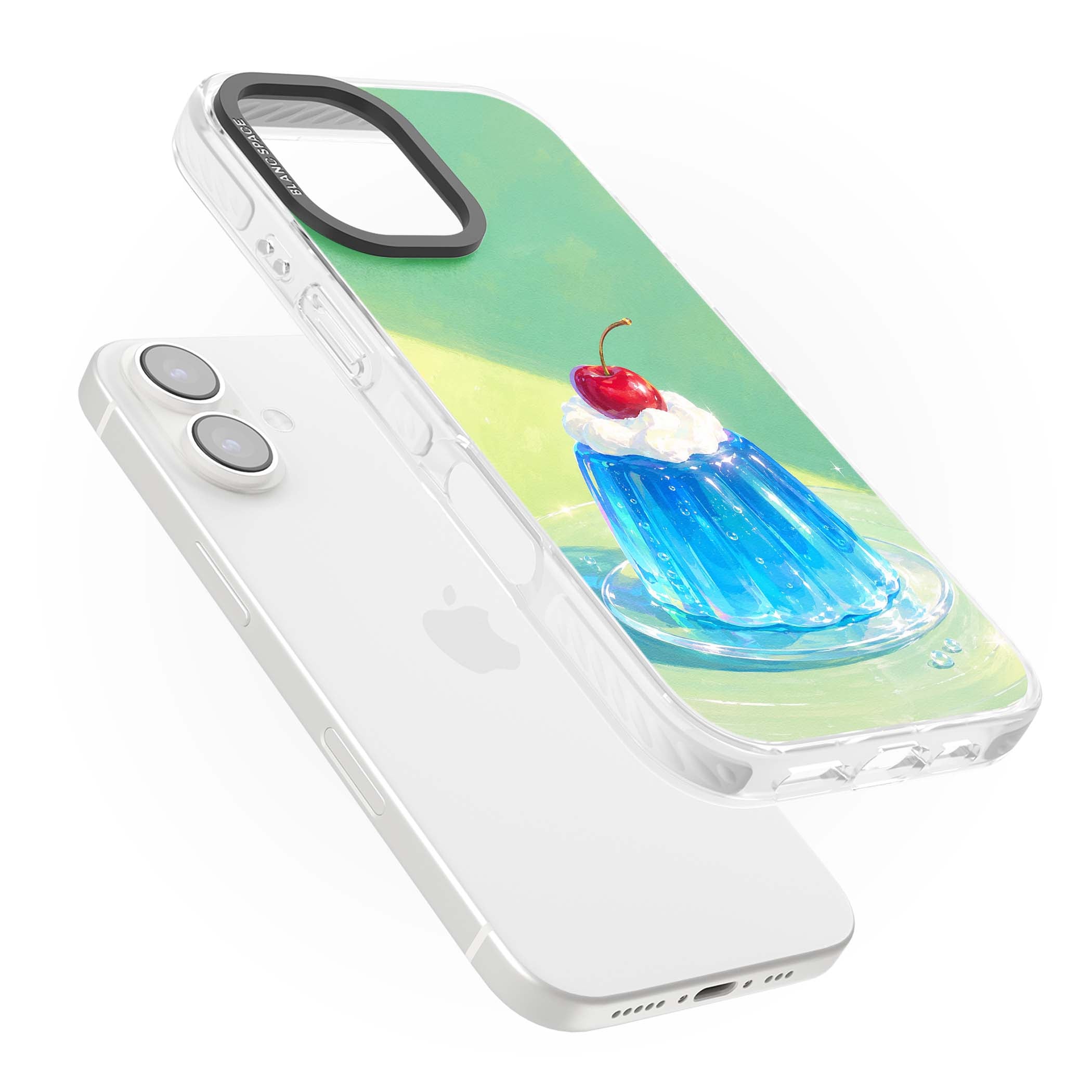 Cherry Jelly kawaii dessert iPhone case featuring blue jelly pudding, whipped cream and a red cherry | Impact Magsafe case for iPhone 16, iPhone 16 Plus