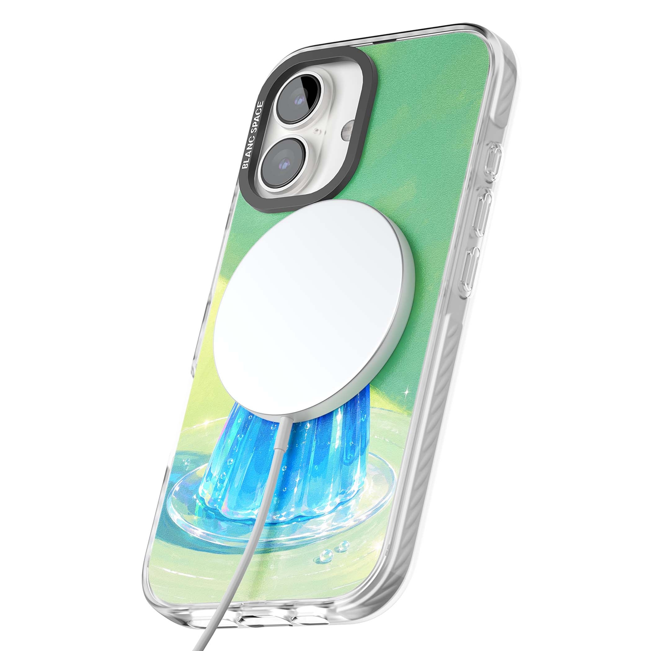 Cherry Jelly kawaii dessert iPhone case featuring blue jelly pudding, whipped cream and a red cherry | Impact Magsafe case for iPhone 16, iPhone 16 Plus