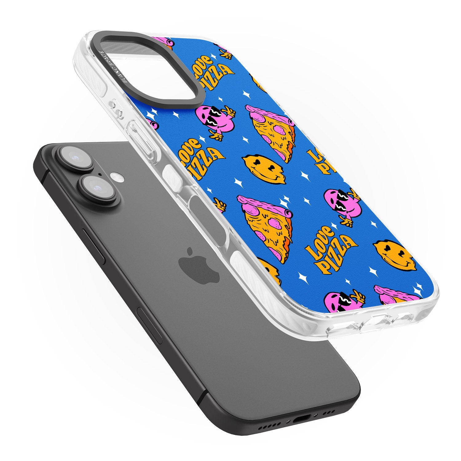 iPhone 16 Pro Max Psychedelic Love Pizza Pattern Black Impact Phone Case