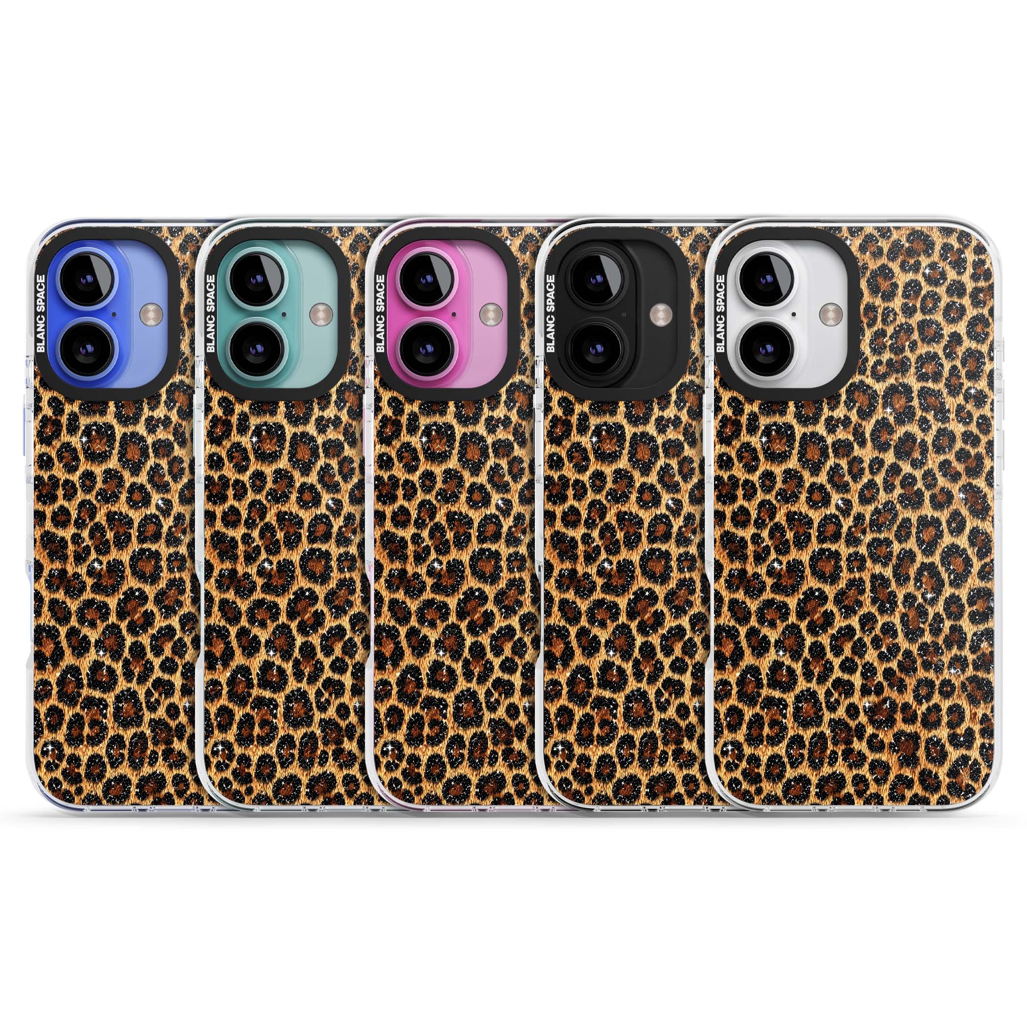 Diamond Leopard leopard print iPhone case featuring golden tan fur, black rosette spots and subtle glitter sparkle | Clear Impact case for iPhone 16, iPhone 16 Plus