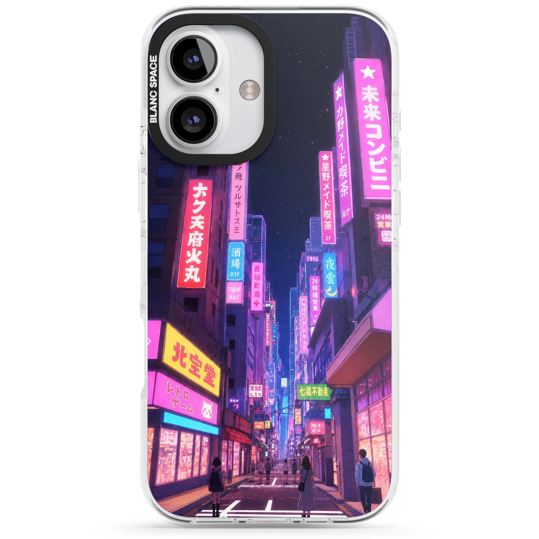 Shibuya At Night Japanese neon city iPhone case featuring glowing kanji signs, pink storefronts and a Tokyo street at n | Clear Impact case for iPhone 16, iPhone 16 Plus