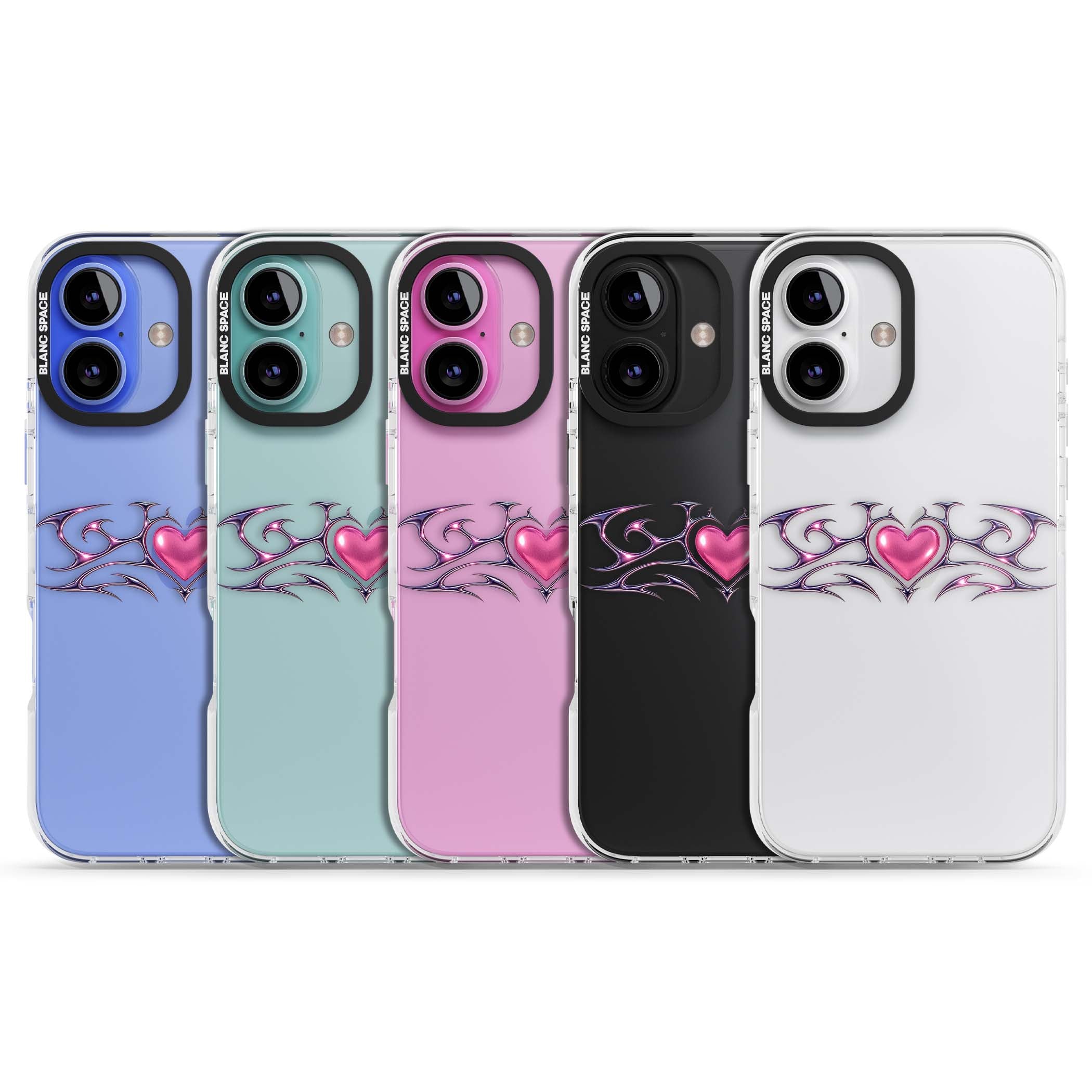 Pink Chrome Heart y2k iPhone case | Clear Impact case for iPhone 16, iPhone 16 Plus