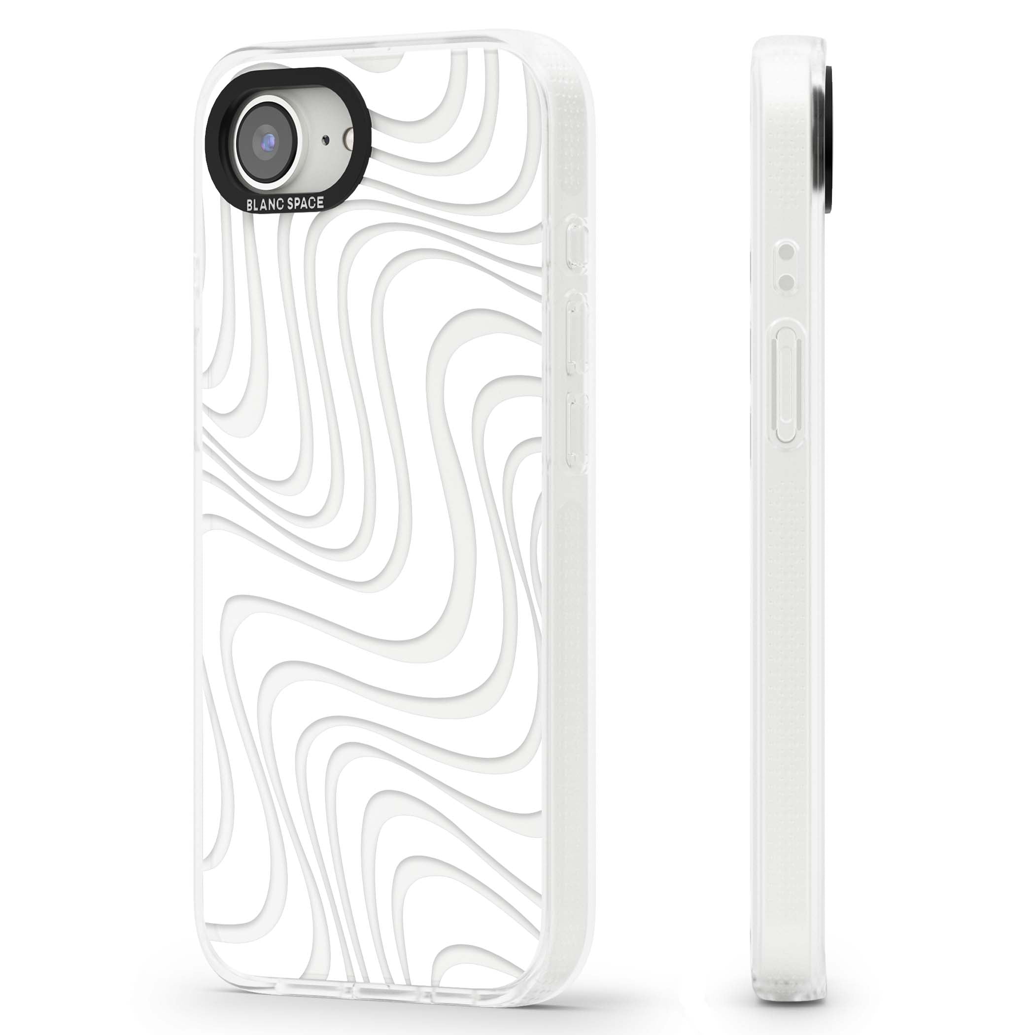 White Abstract Waves abstract iPhone case featuring flowing grey wave pattern on clear background | Clear Case Impact Air case for iPhone 16e, iPhone 17e