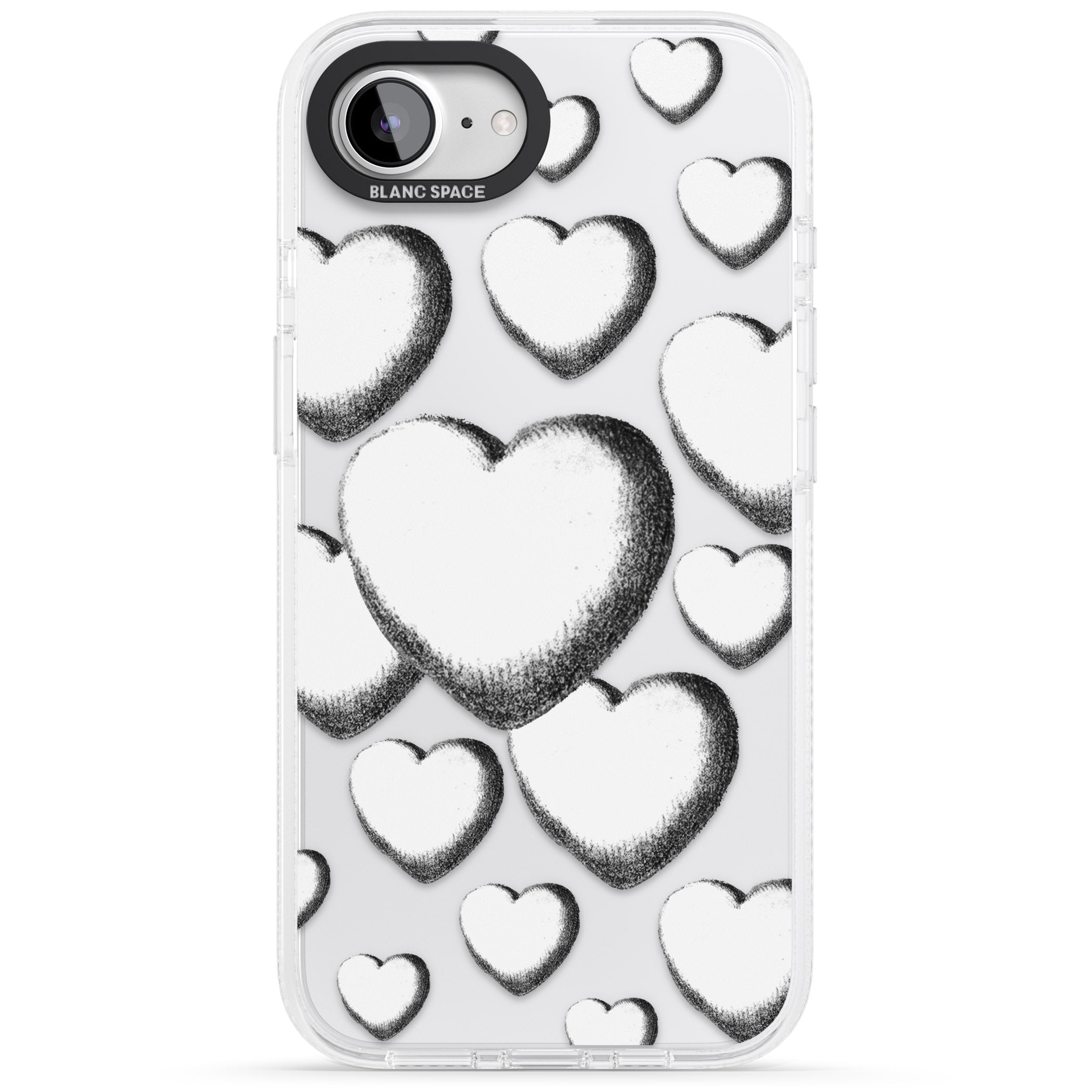 Hand-Drawn Hearts iPhone 16e Clear Case Impact Air - Blanc Space