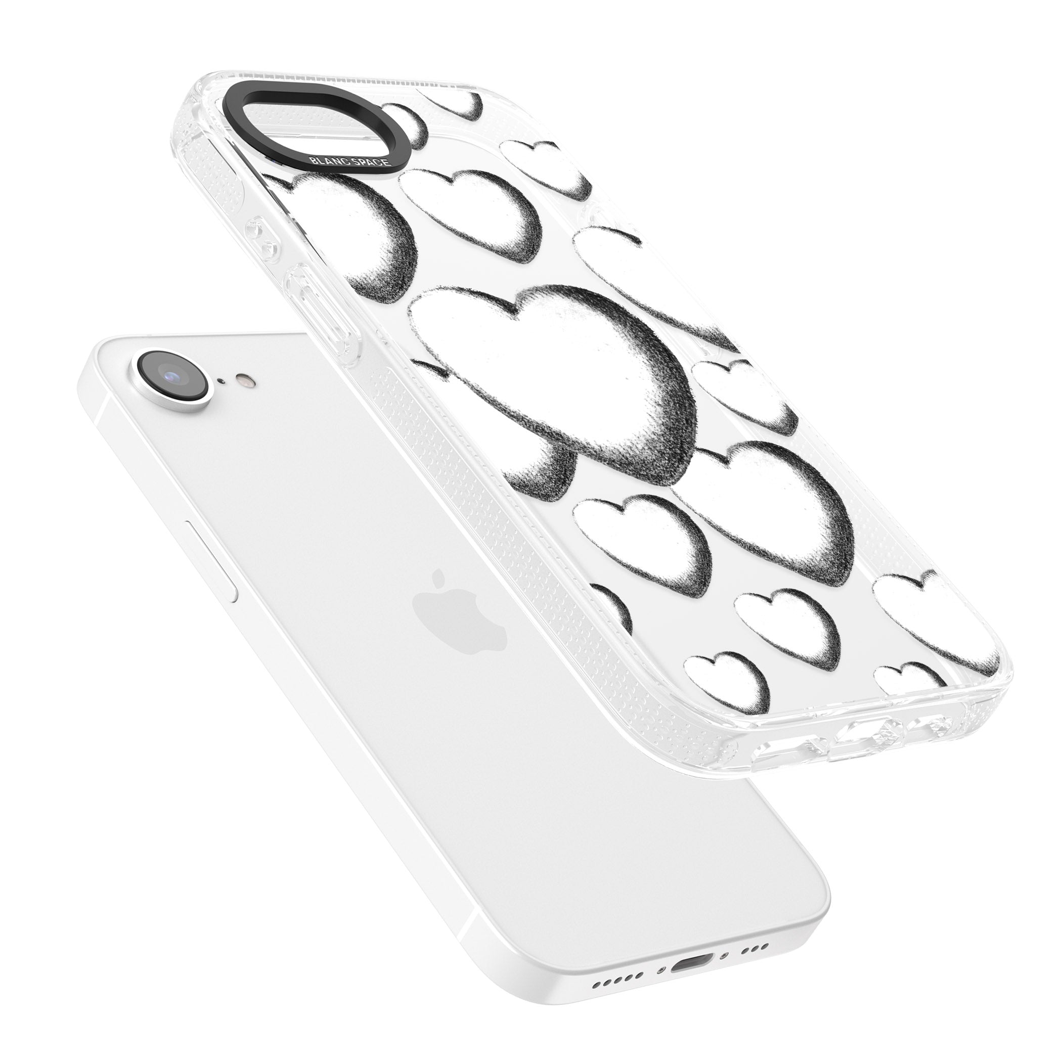 Hand-Drawn Hearts iPhone 16e Clear Case Impact Air - Blanc Space