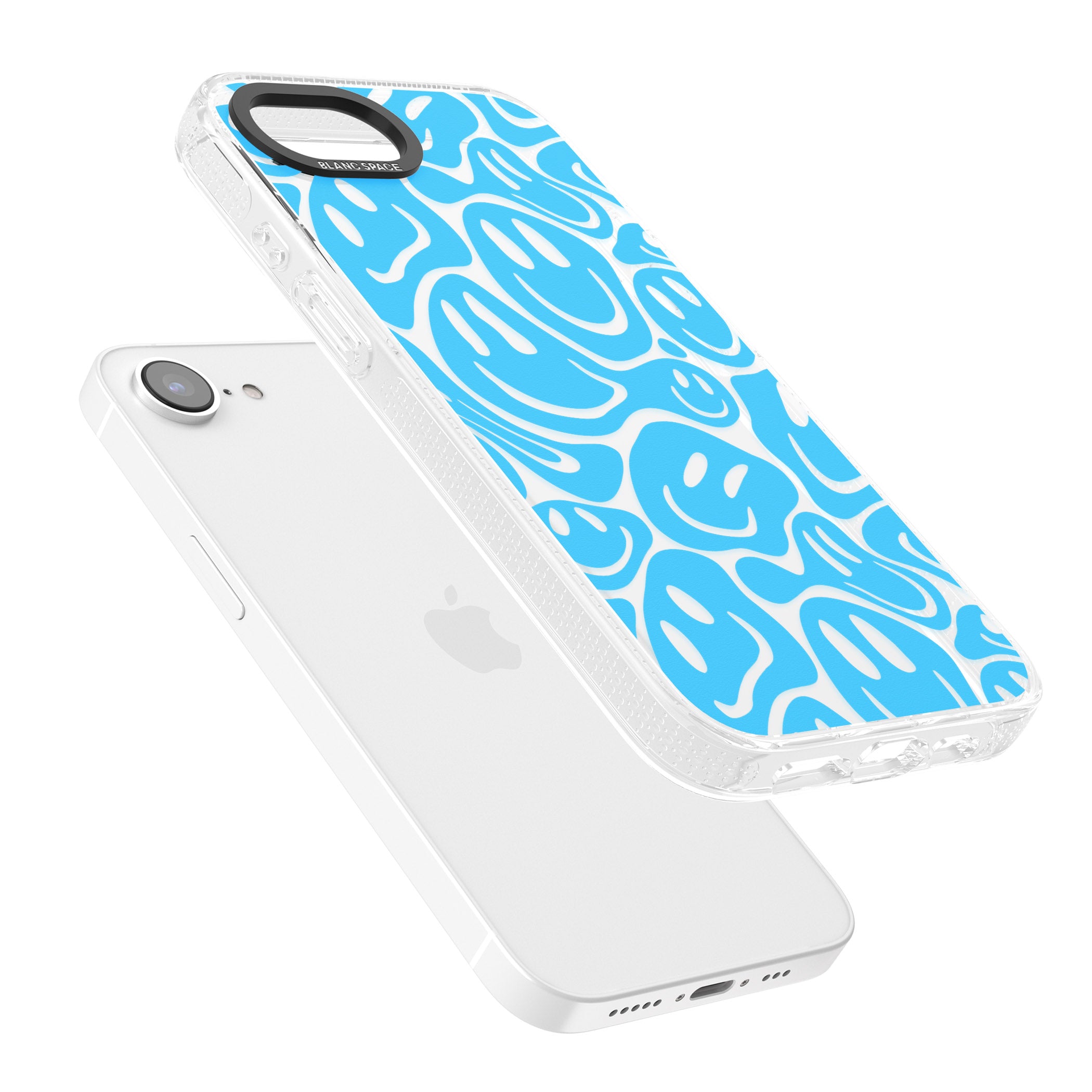 Blue Acid Faces iPhone 16e Clear Case Impact Air - Blanc Space