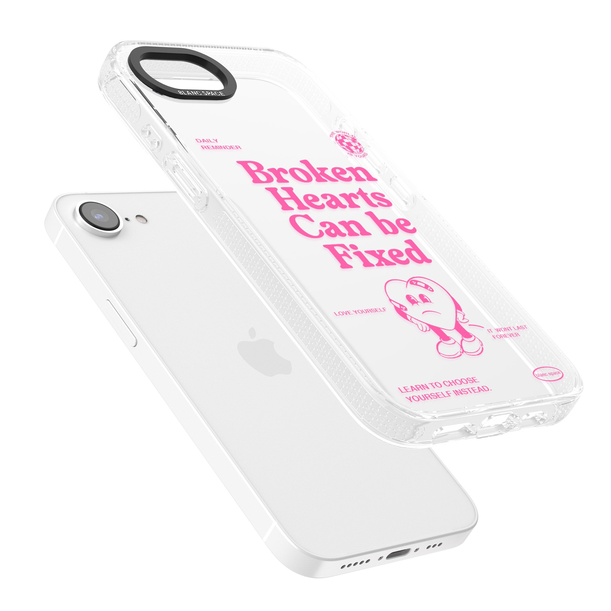 Broken Hearts Can Be Fixed iPhone 16e Clear Case Impact Air - Blanc Space