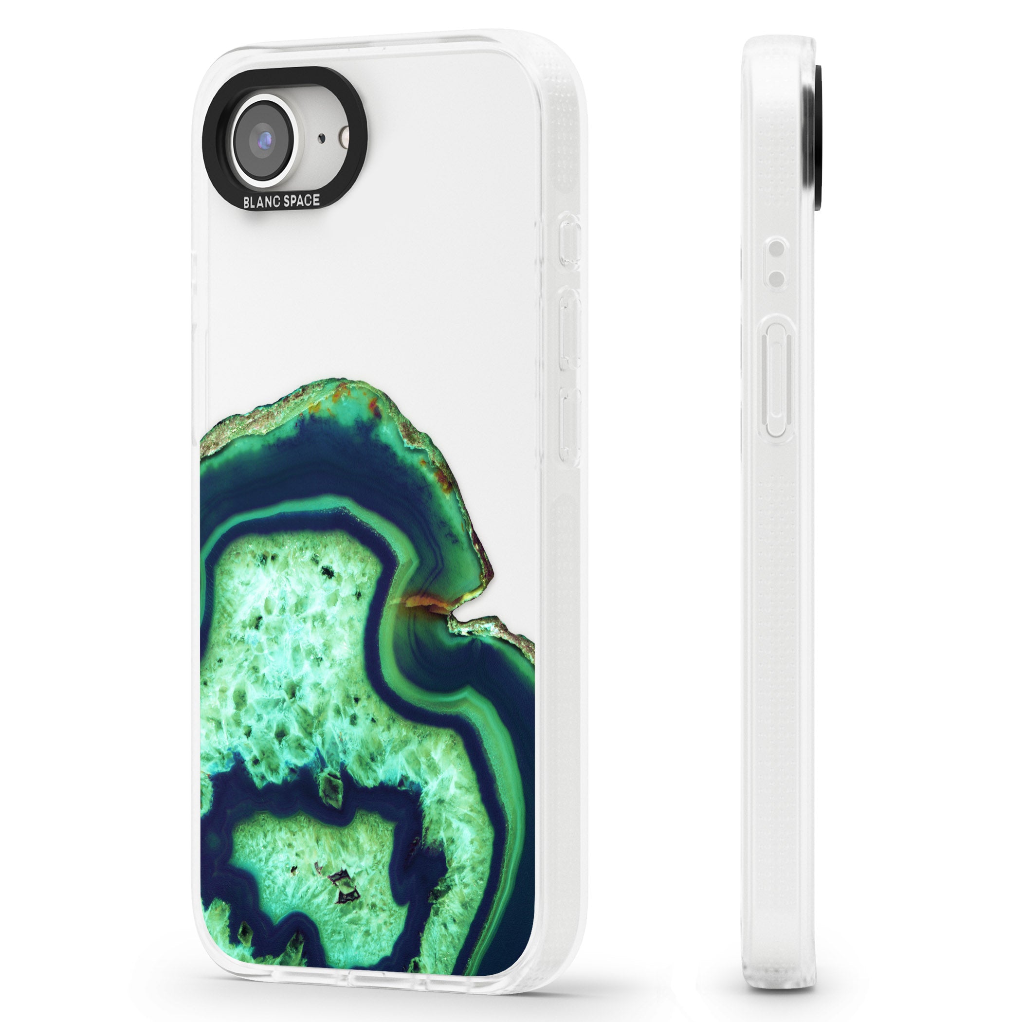 Neon Green & Blue Agate Crystal Transparent Design iPhone 16e Clear Case Impact Air - Blanc Space