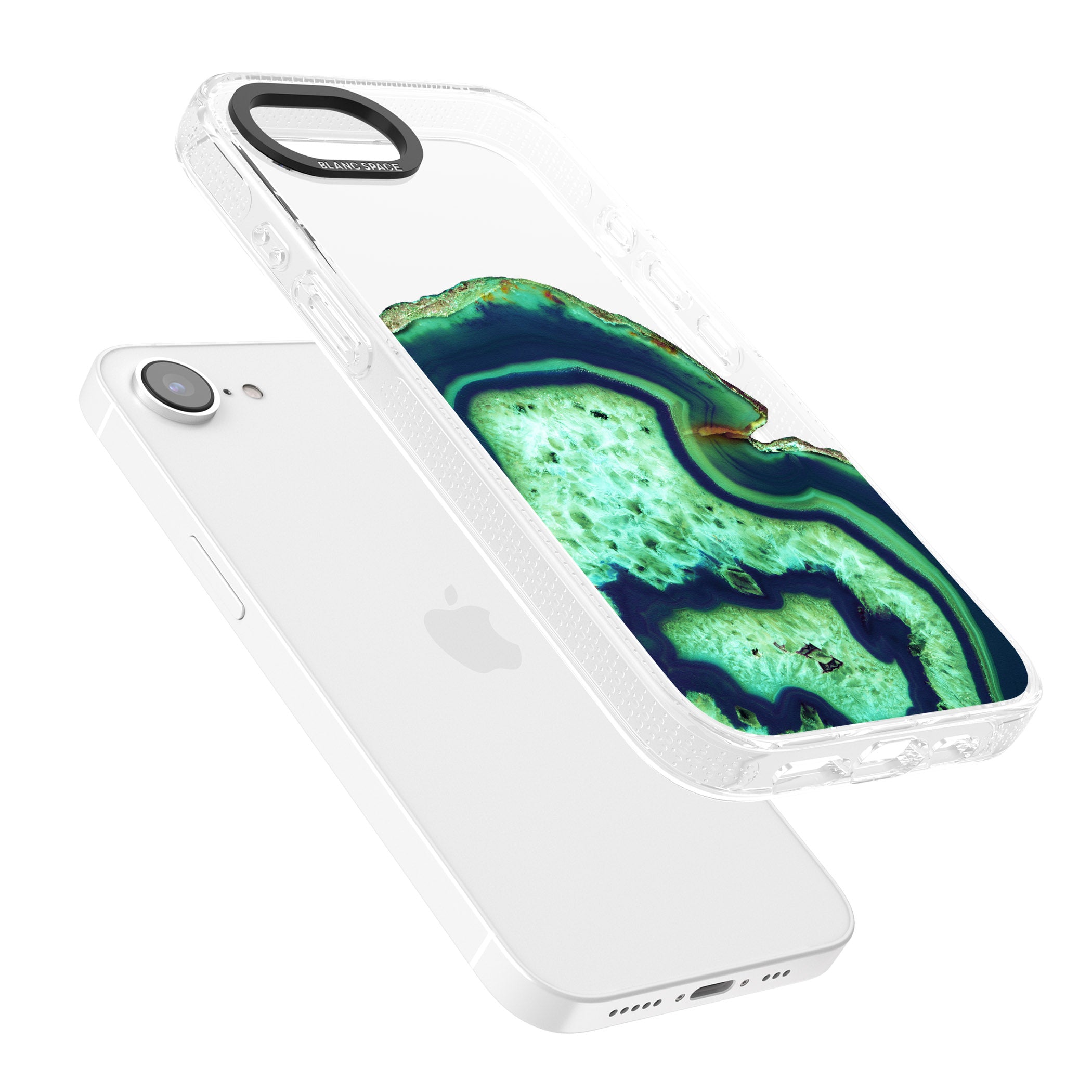 Neon Green & Blue Agate Crystal Transparent Design iPhone 16e Clear Case Impact Air - Blanc Space