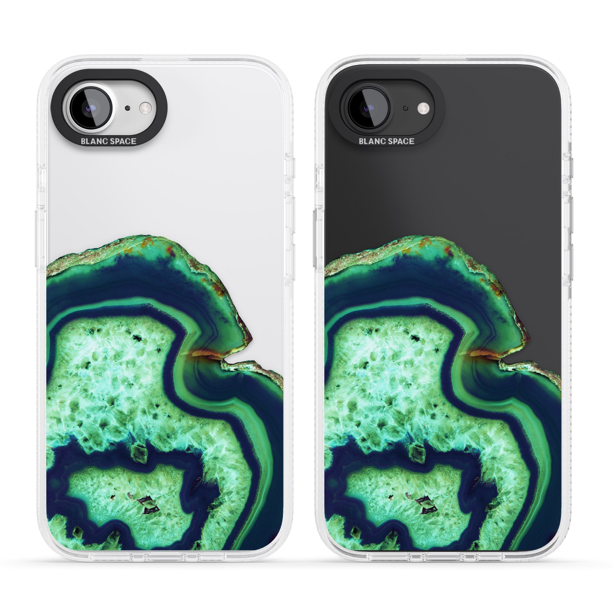 Neon Green & Blue Agate Crystal Transparent Design iPhone 16e Clear Case Impact Air - Blanc Space